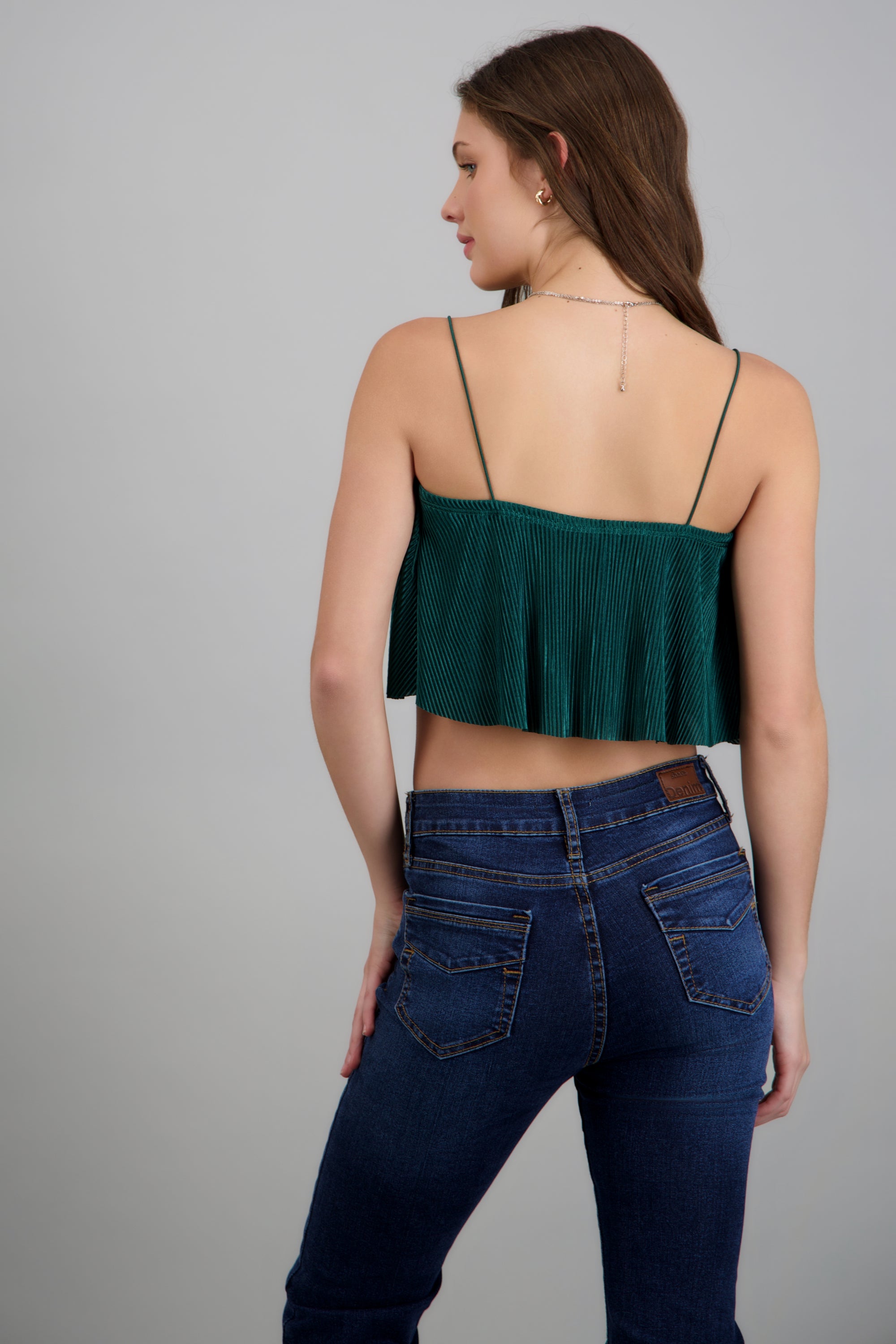 Top Crop Tejido Plisado Tirantes VERDE CAZADOR