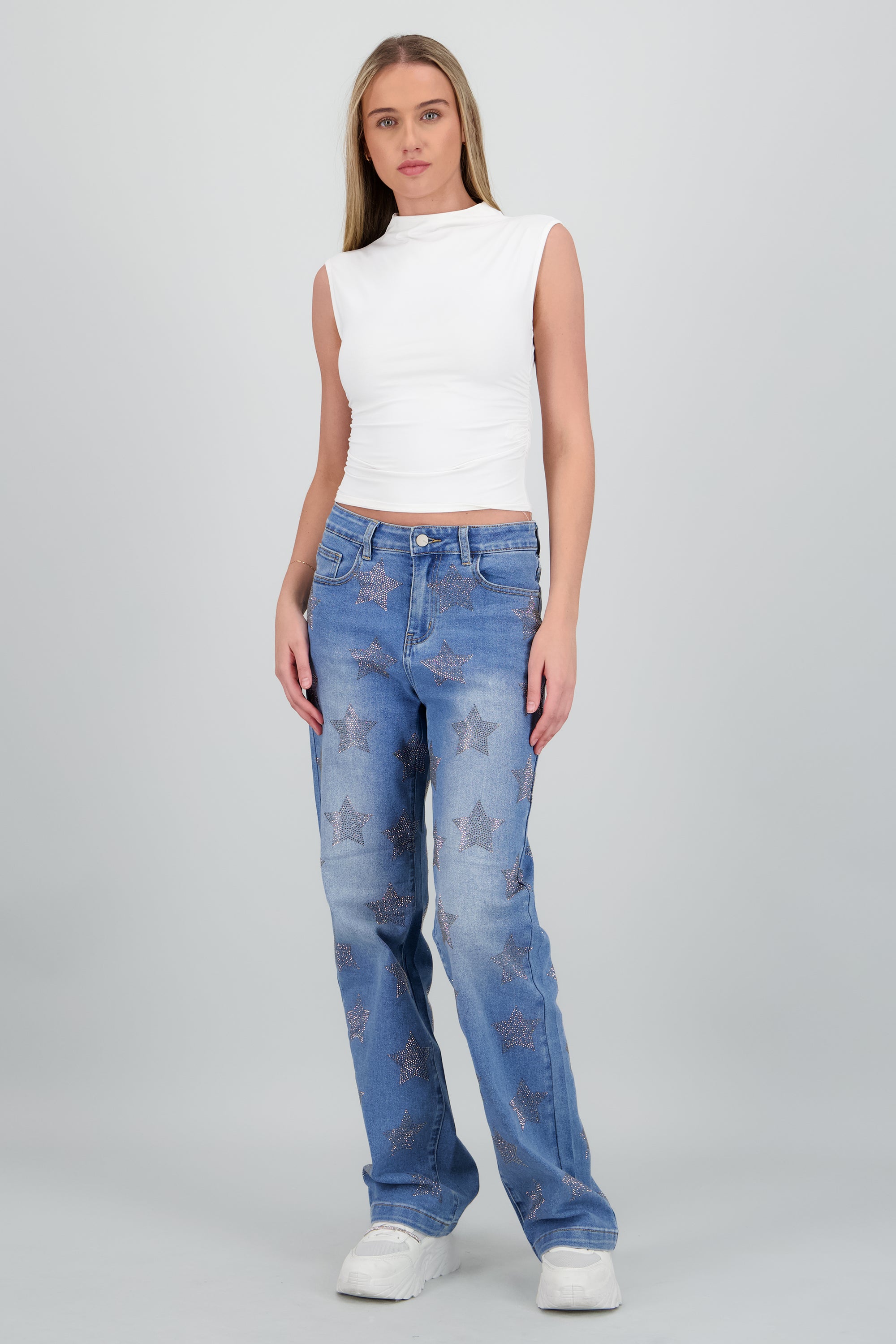 Jeans wide leg mini estrellas MEDIUM WASH