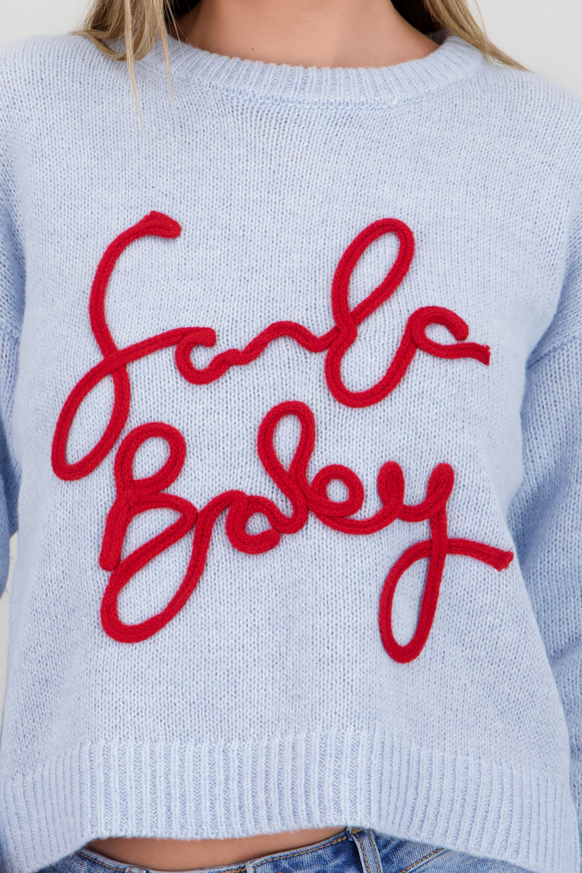 Sueter Santa Baby con moños AZUL CIELO