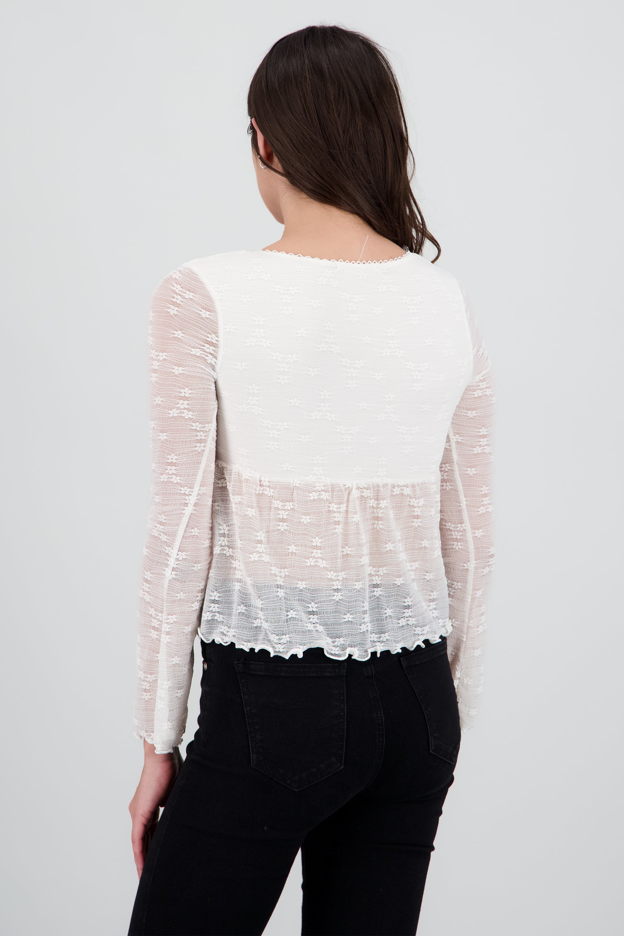Top encaje manga larga escote cuadrado CREMA