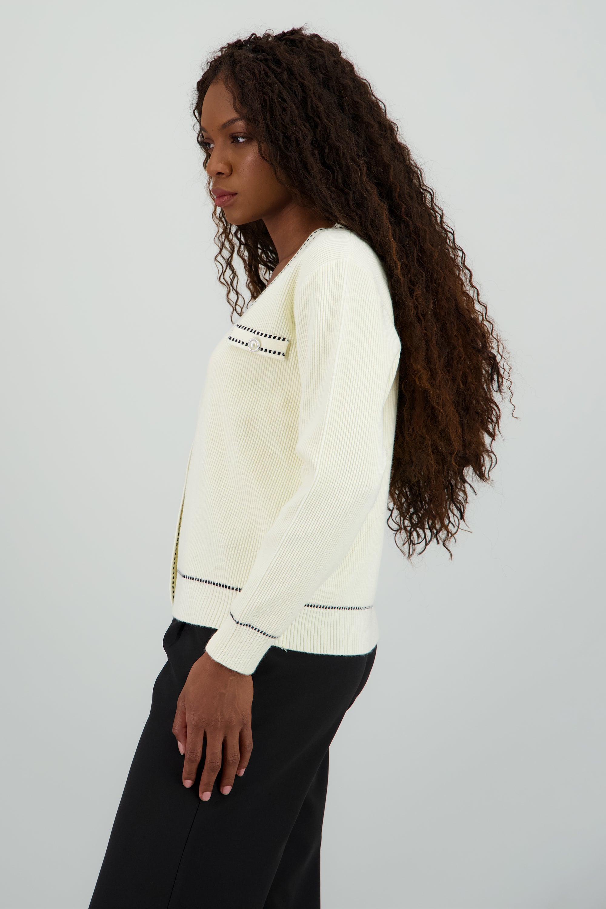 Cardigan detalle costuras contraste HUESO COMBO