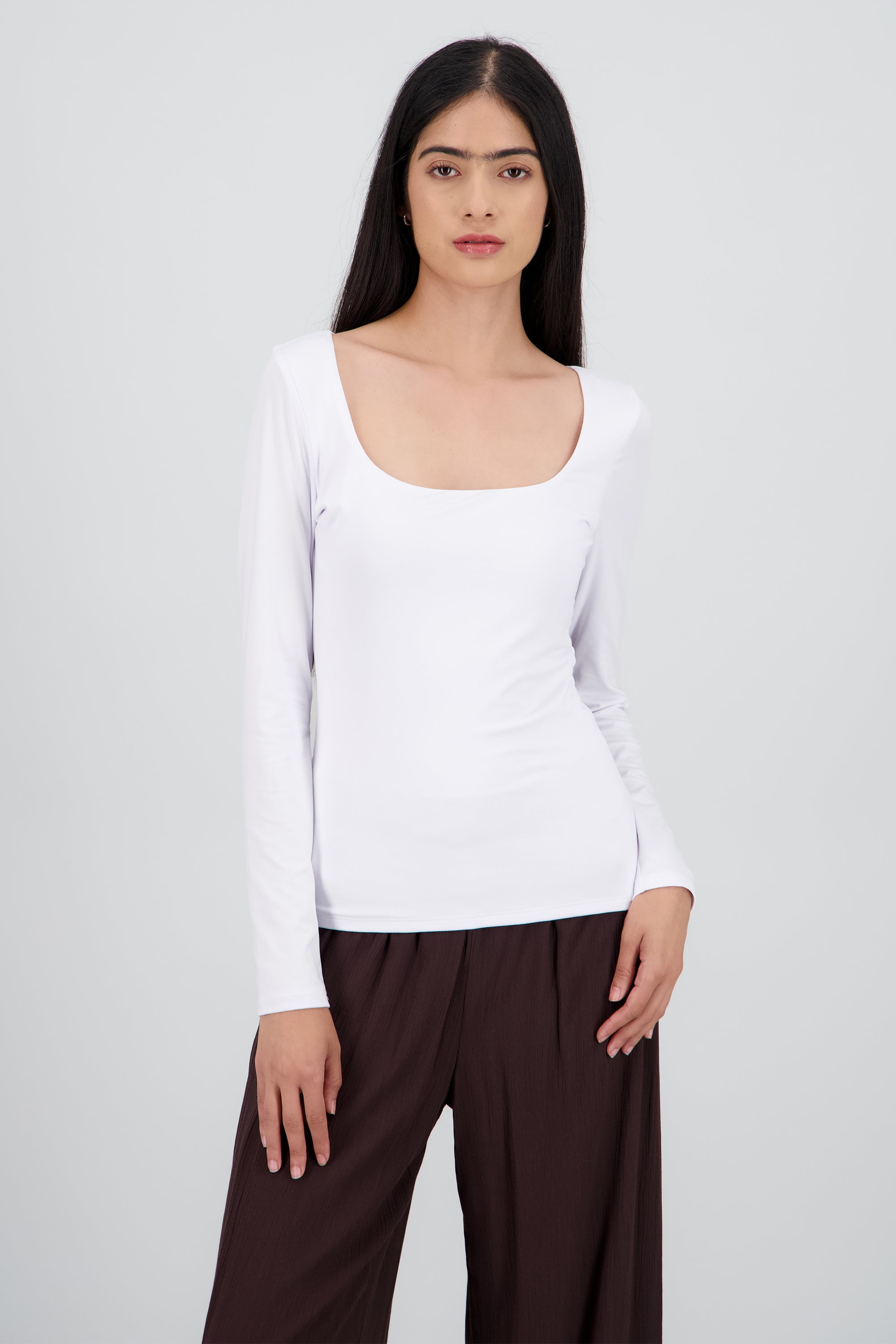 Top manga larga escote cuadrado BLANCO