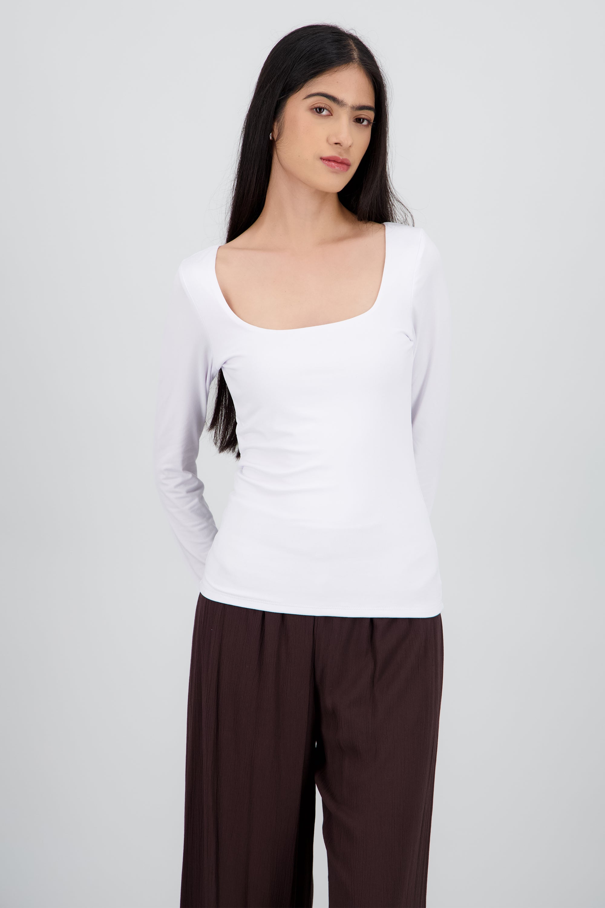 Top manga larga escote cuadrado BLANCO