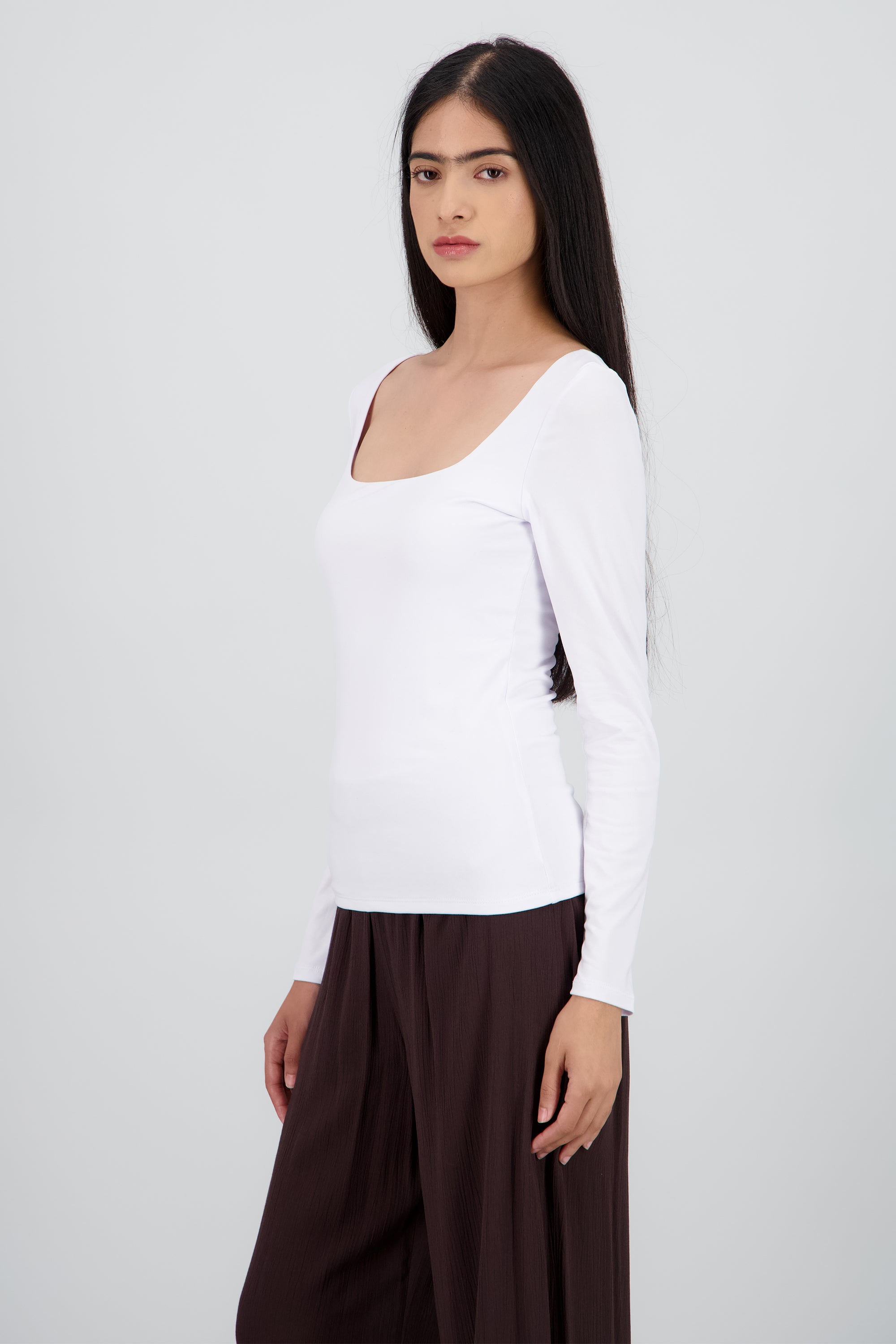 Top manga larga escote cuadrado BLANCO