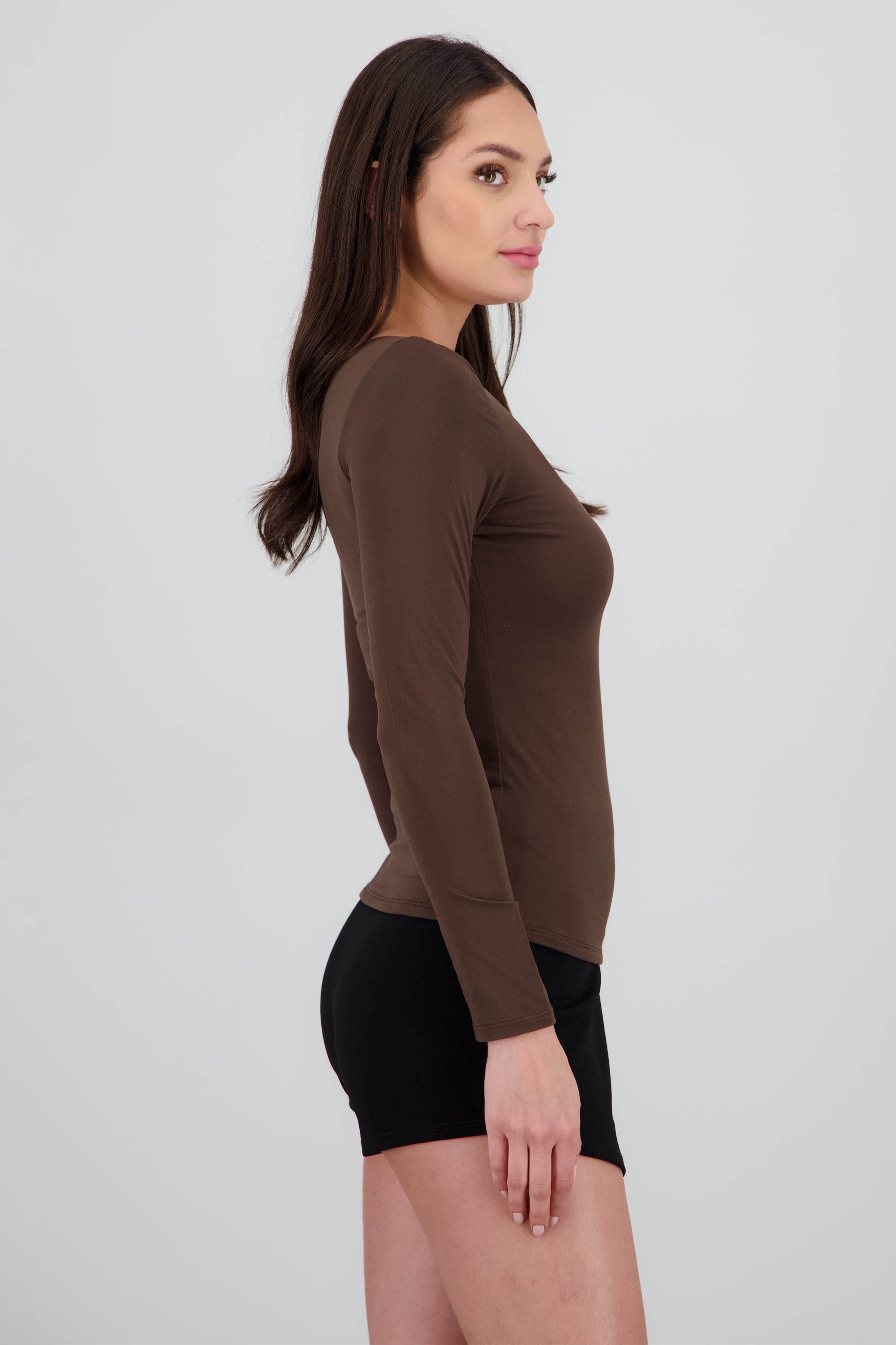 Top manga larga escote cuadrado CHOCOLATE