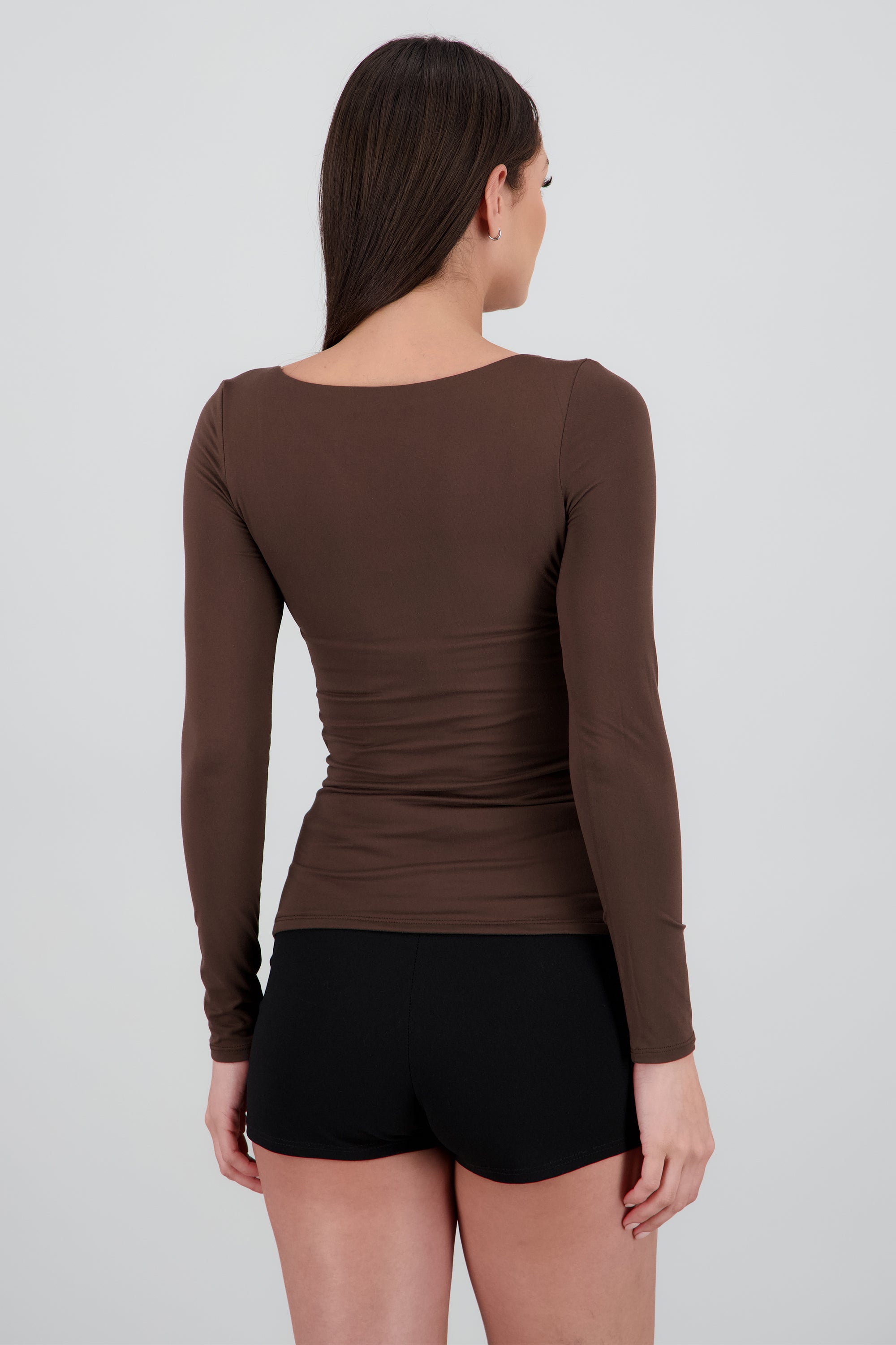 Top manga larga escote cuadrado CHOCOLATE