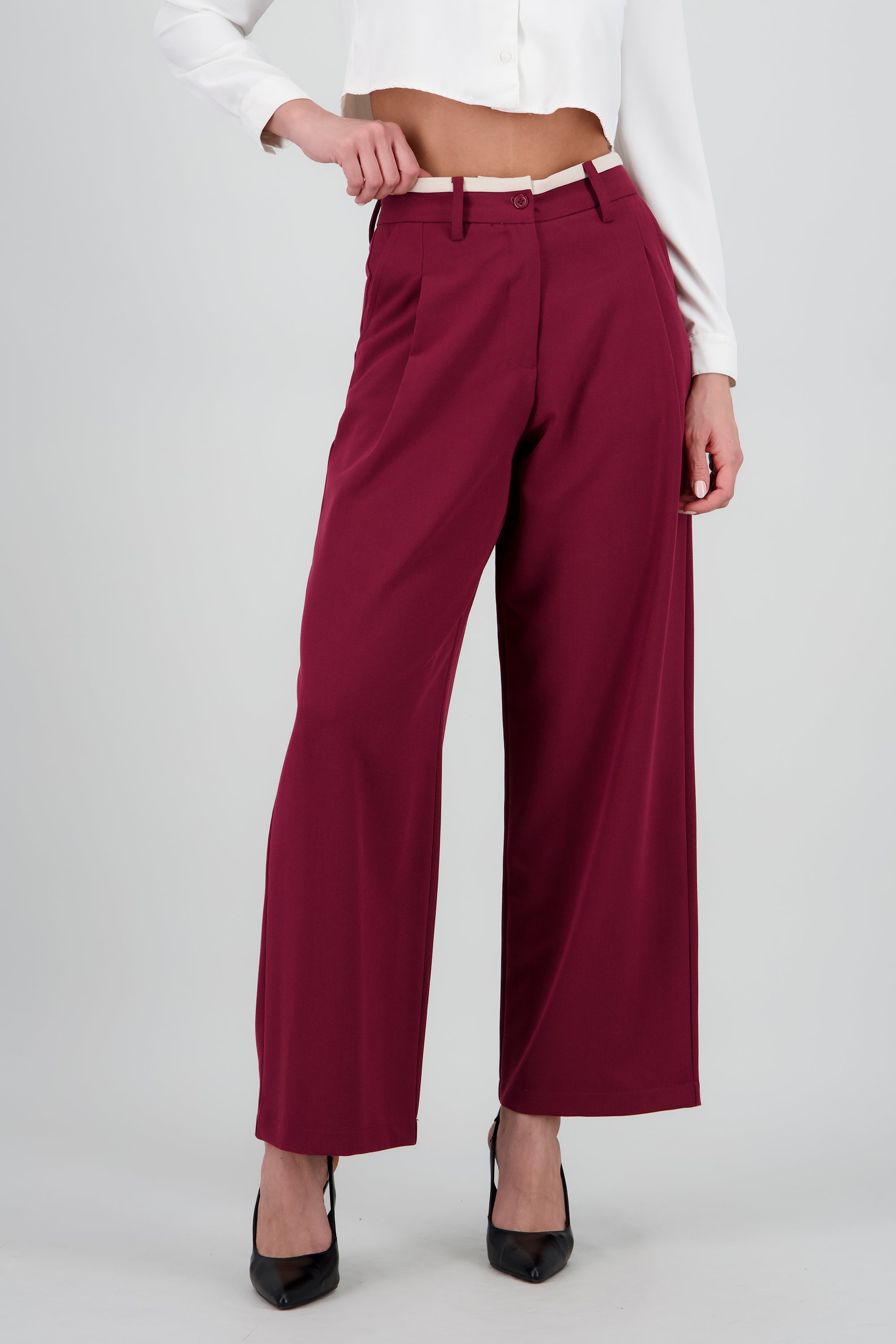 Pantalon contraste pinzas VINO