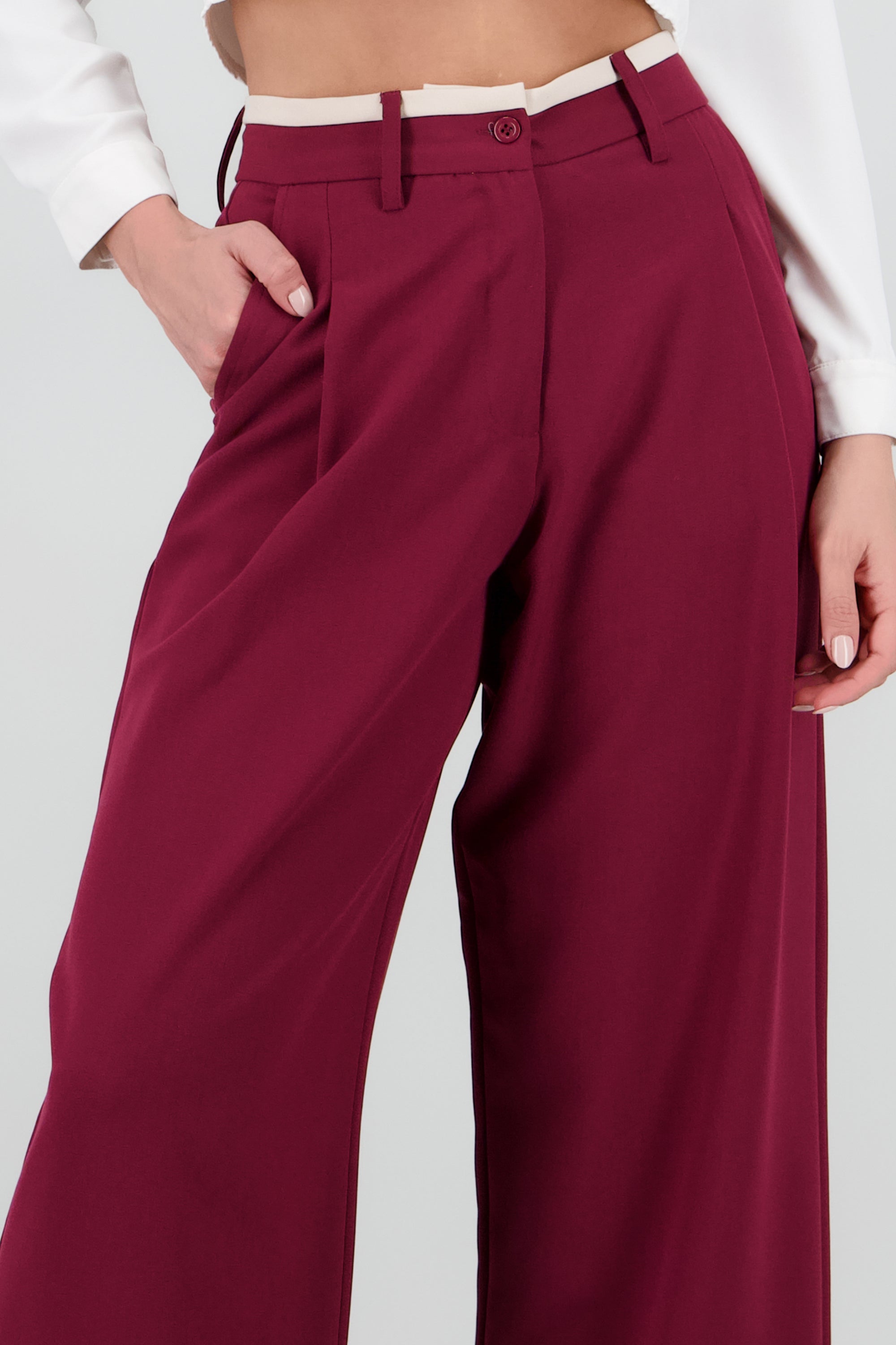 Pantalon contraste pinzas VINO