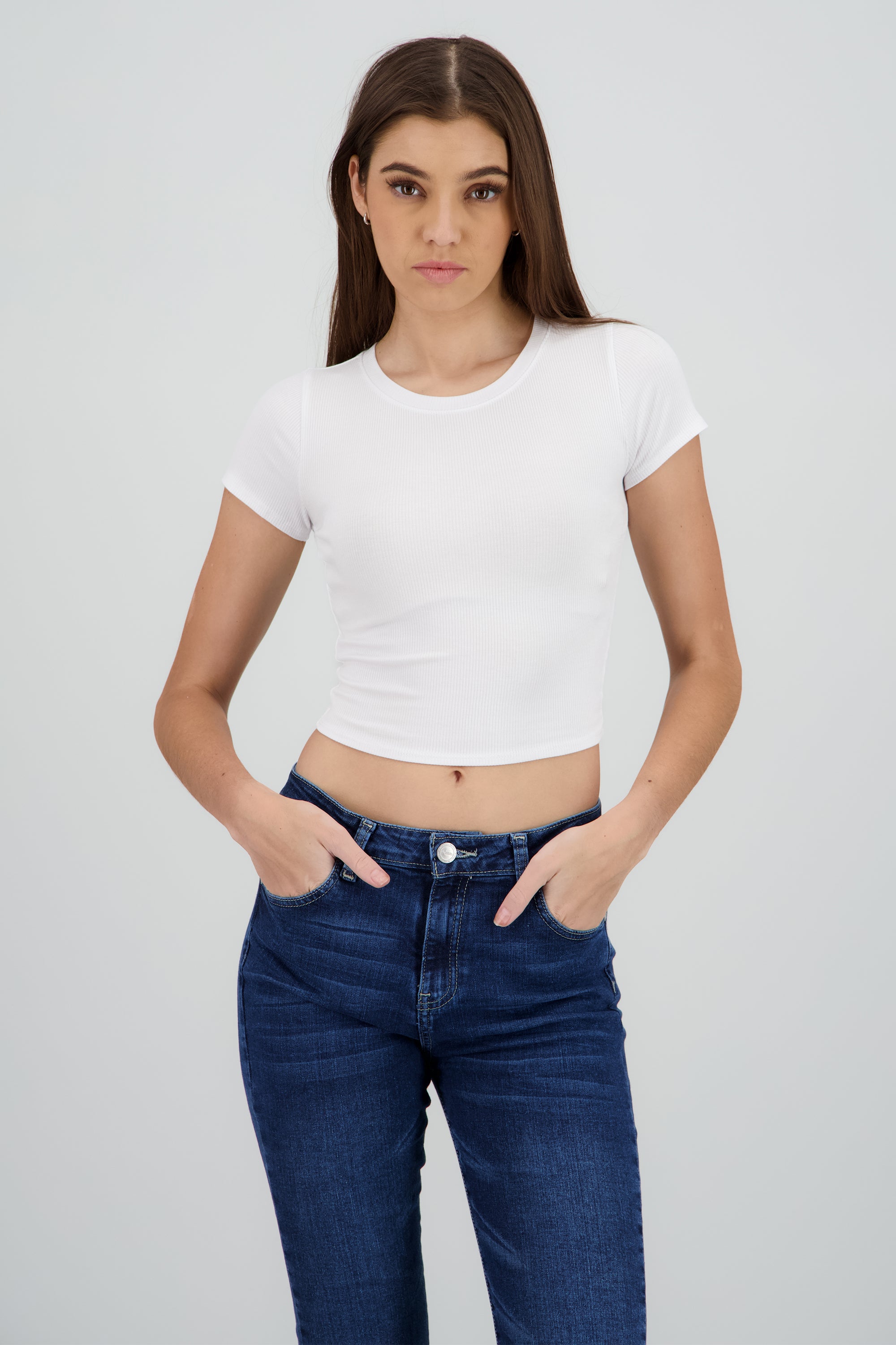 Top escote redondo manga corta BLANCO