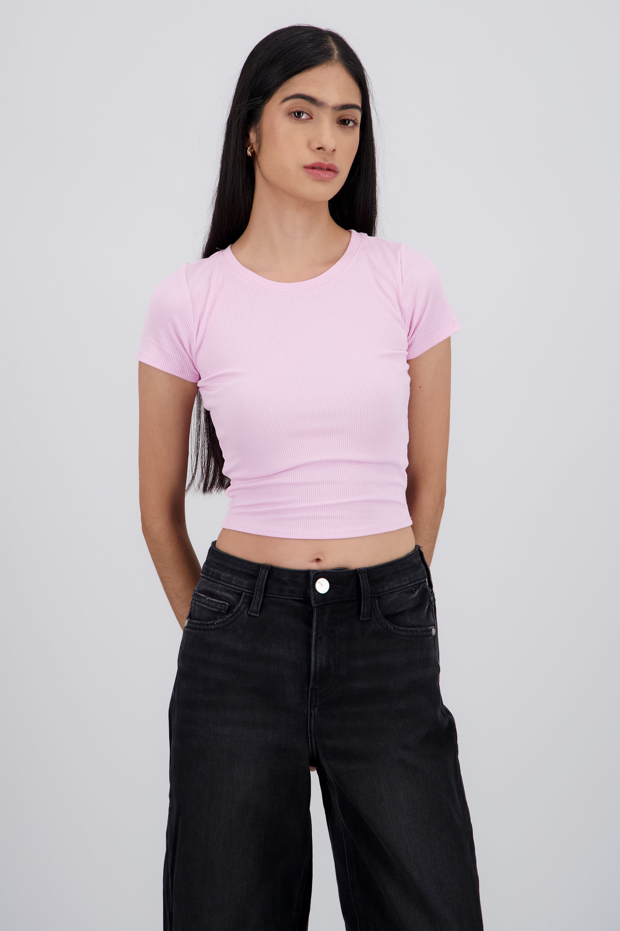Top escote redondo manga corta ROSA PASTEL
