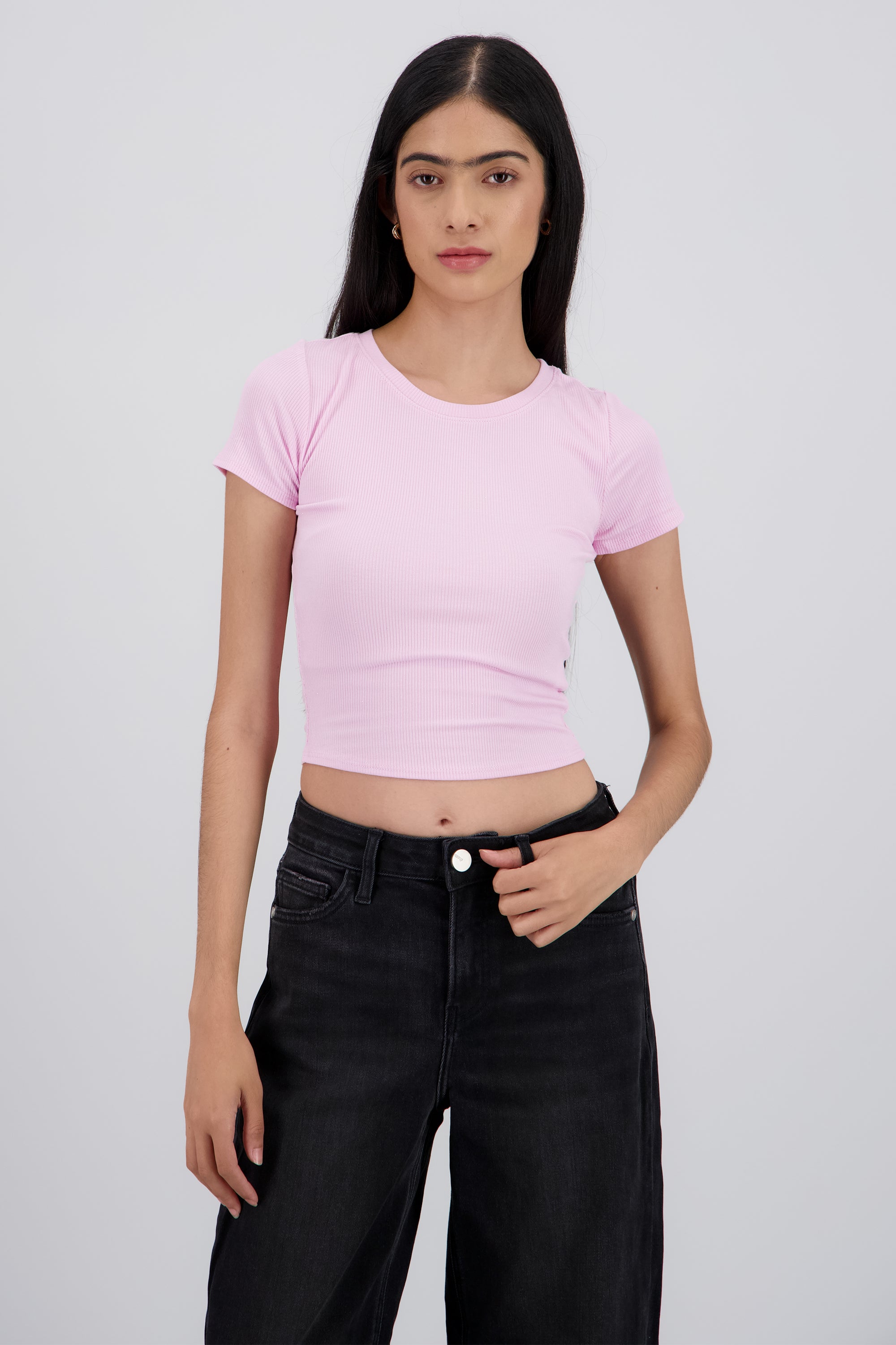 Top escote redondo manga corta ROSA PASTEL