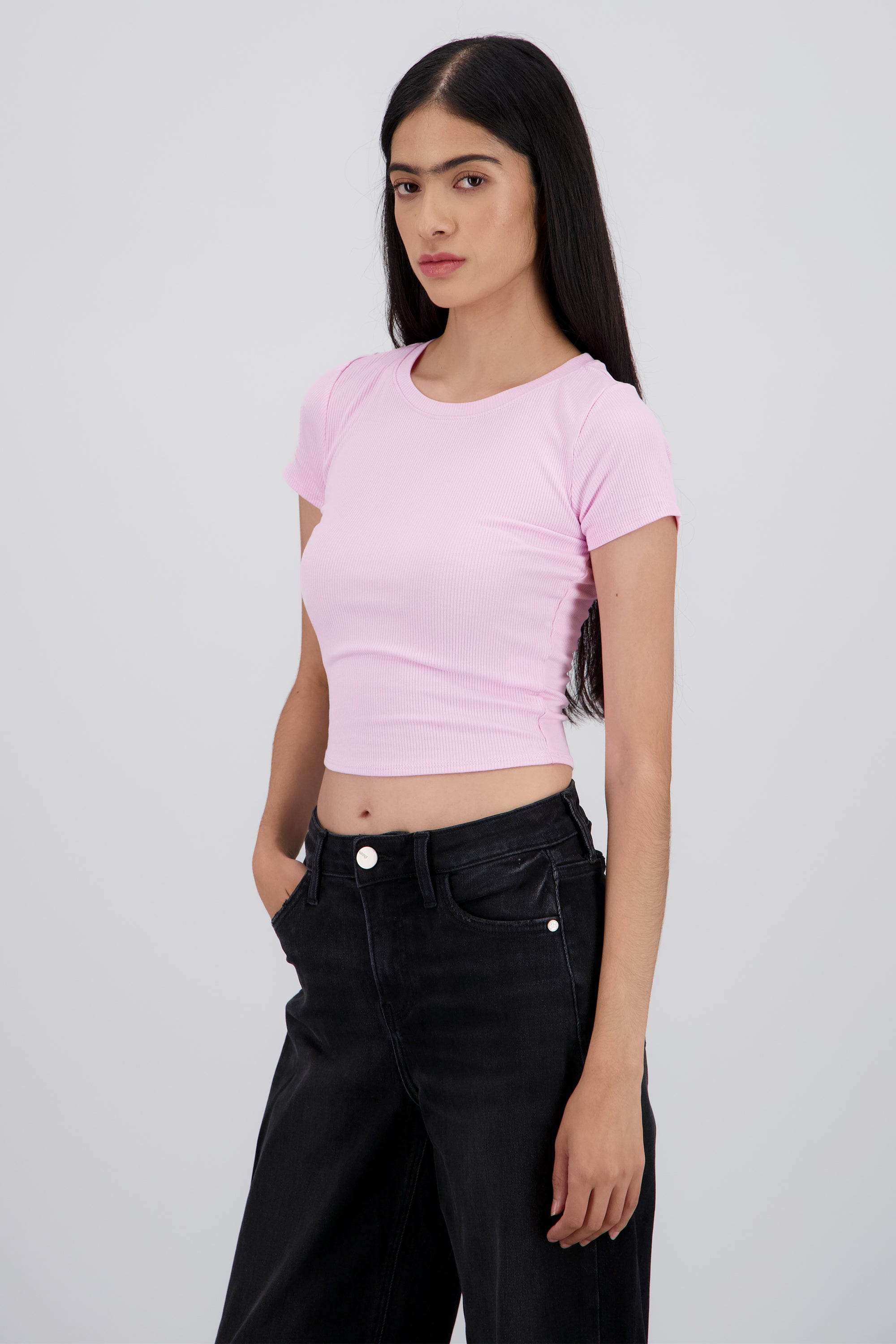 Top escote redondo manga corta ROSA PASTEL