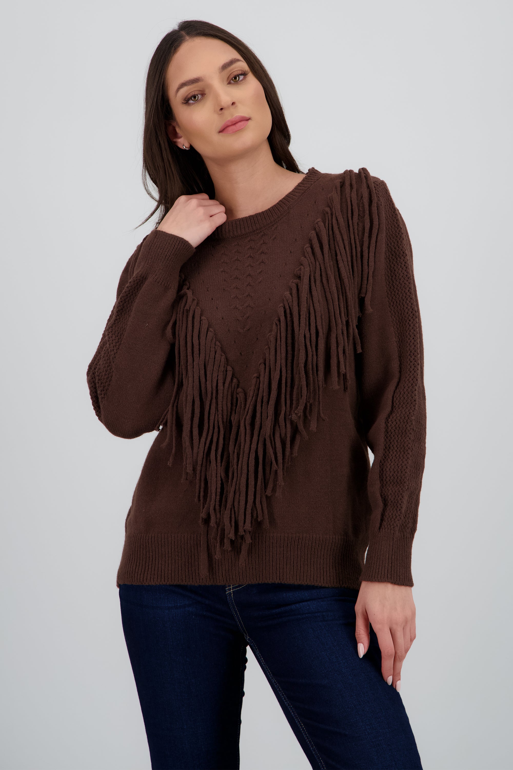 Sueter detalle flecos CAMELLO