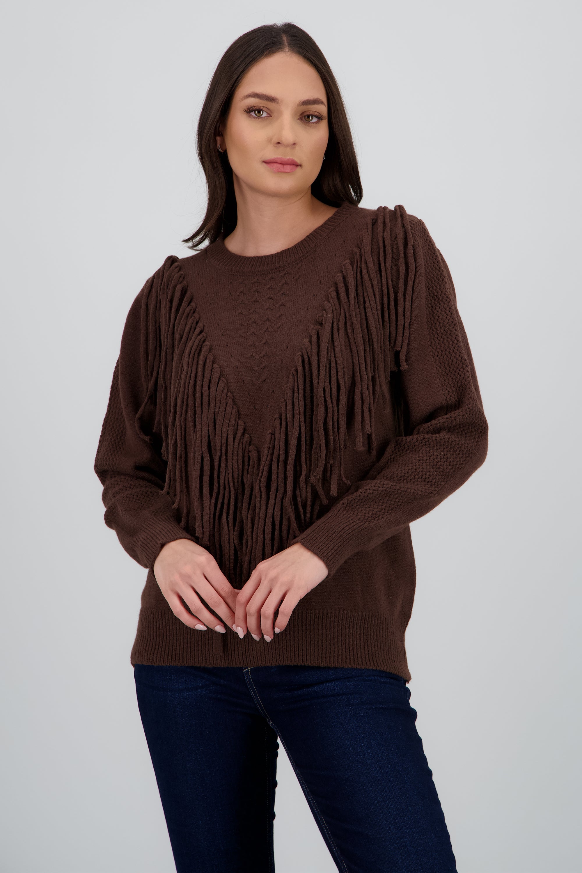 Sueter detalle flecos CAMELLO