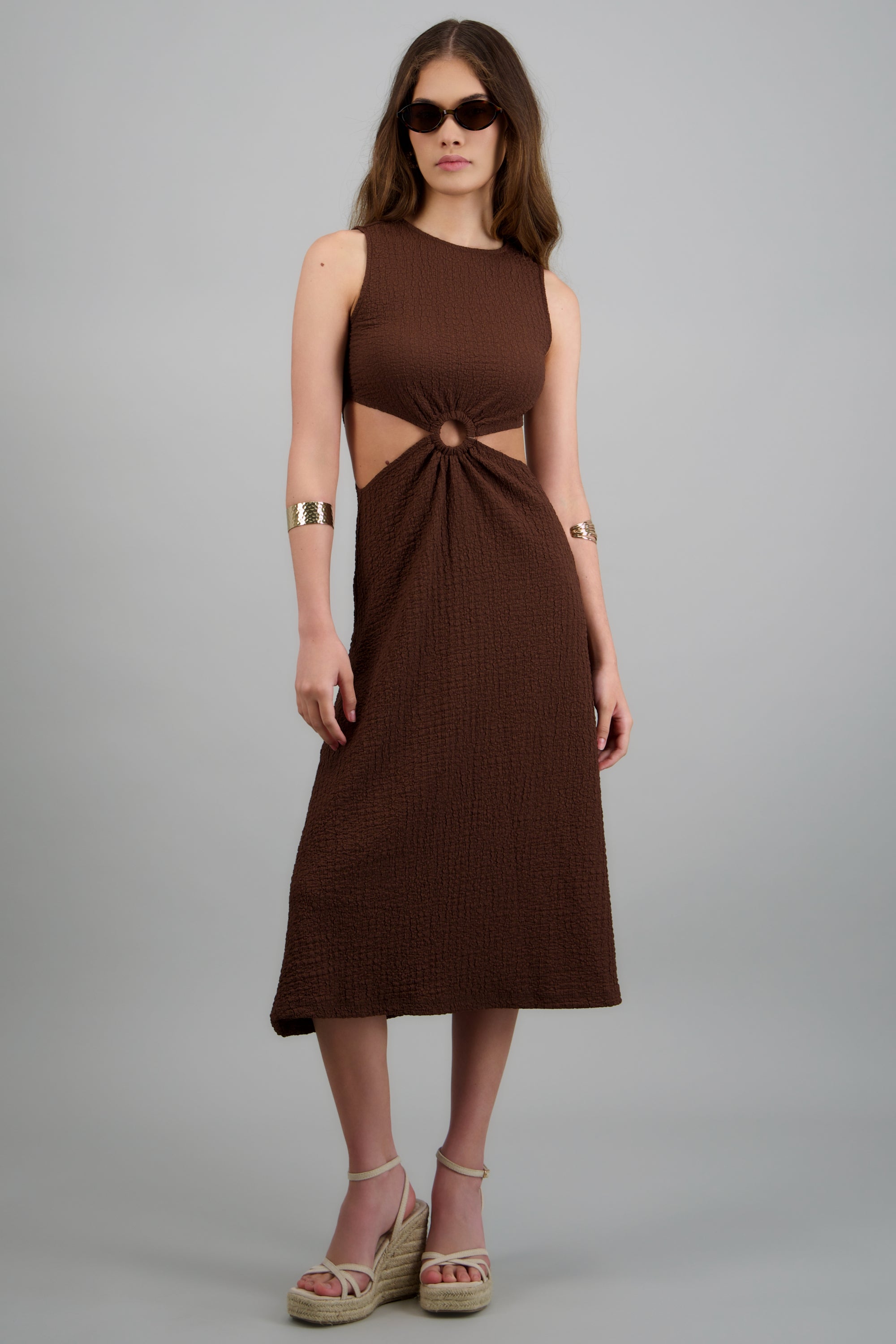 Vestido midi textura aro CHOCOLATE
