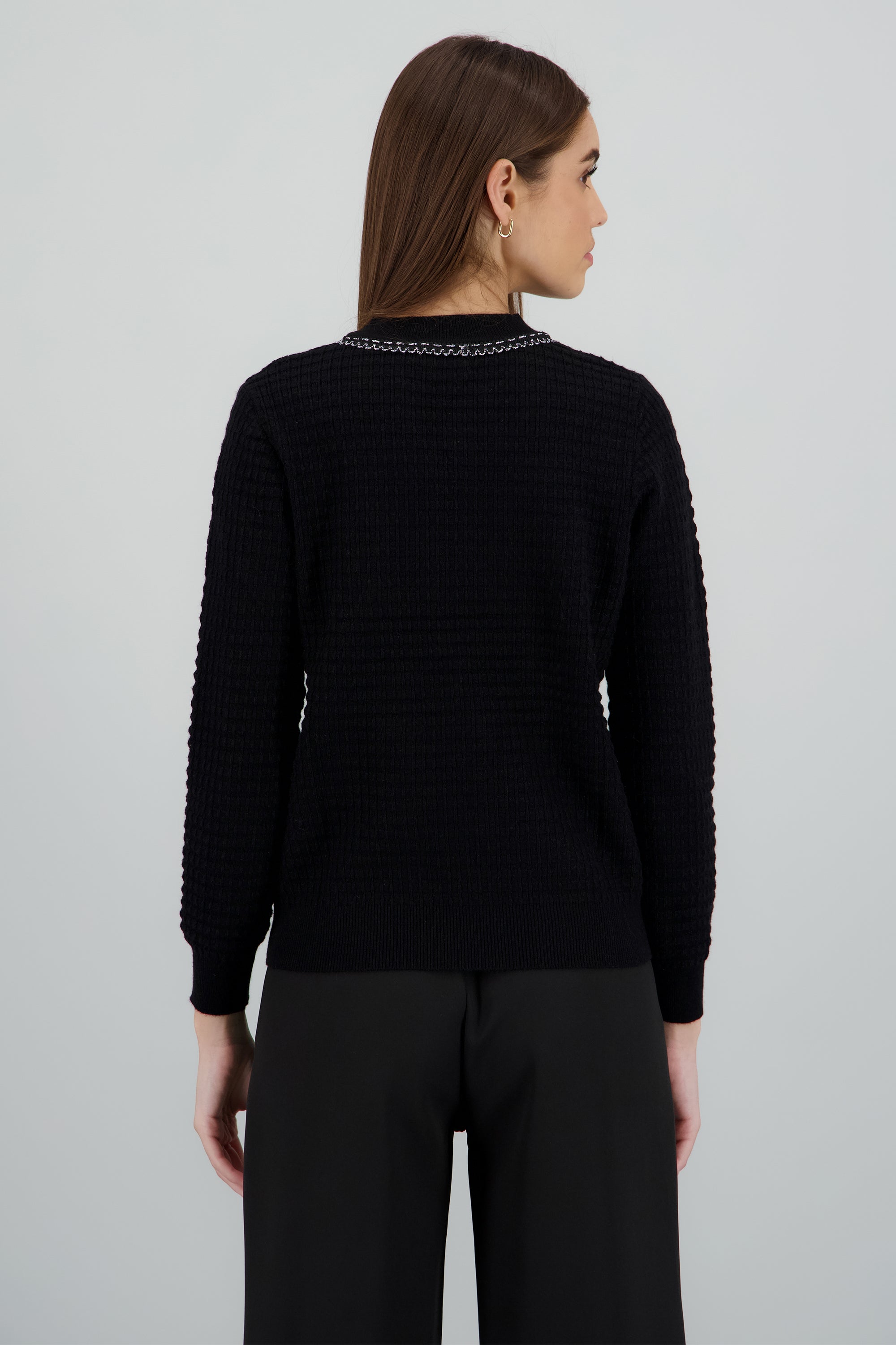 Cardigan detalle boton perla NEGRO