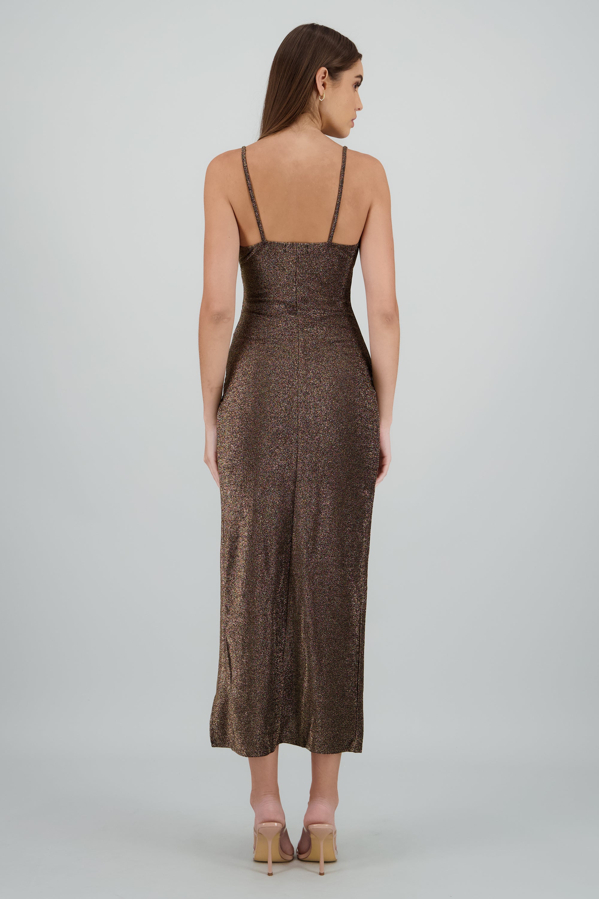 Vestido tirantes detalle brillos drapeado ORO