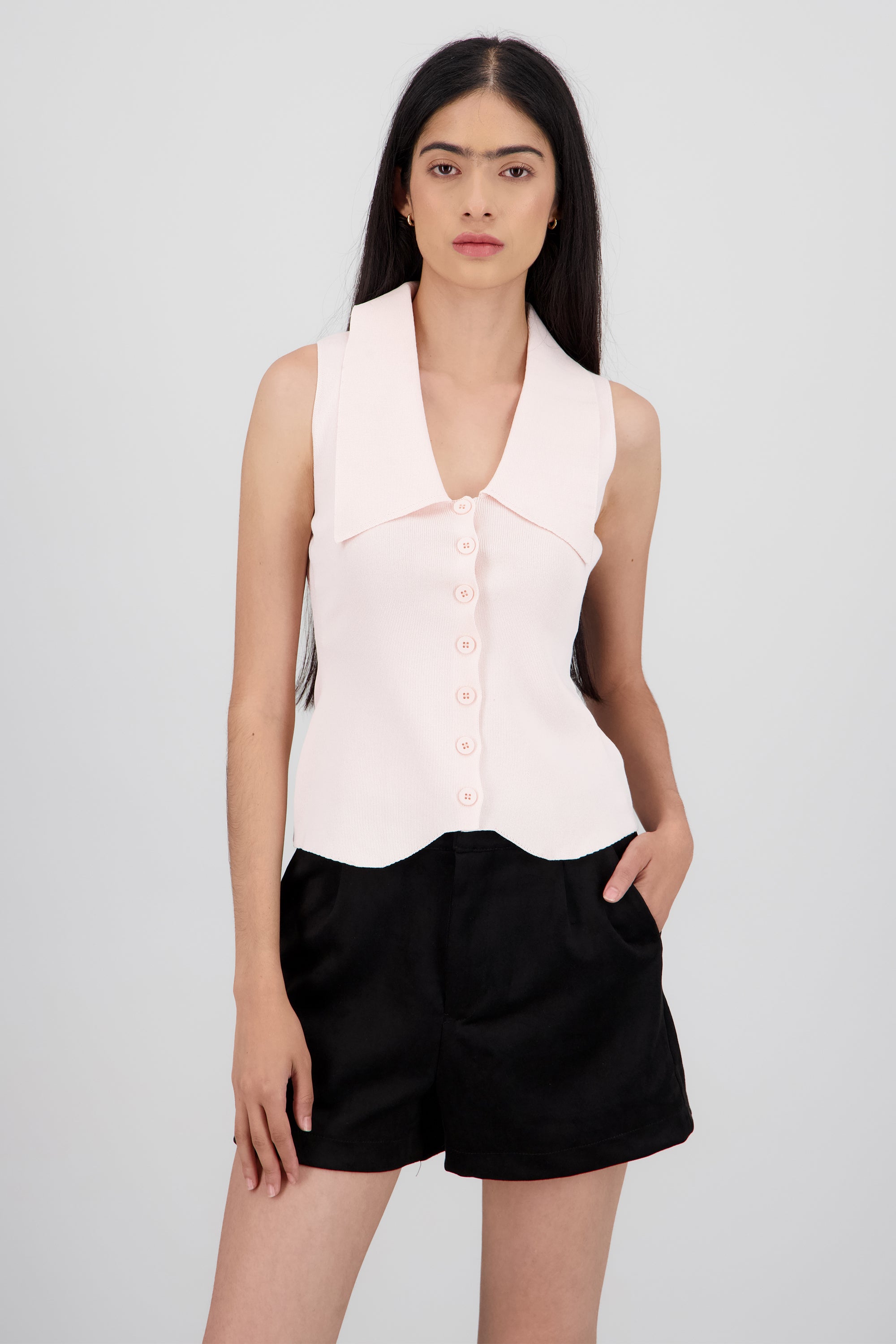 Chaleco knit cuello bobo ROSA PASTEL