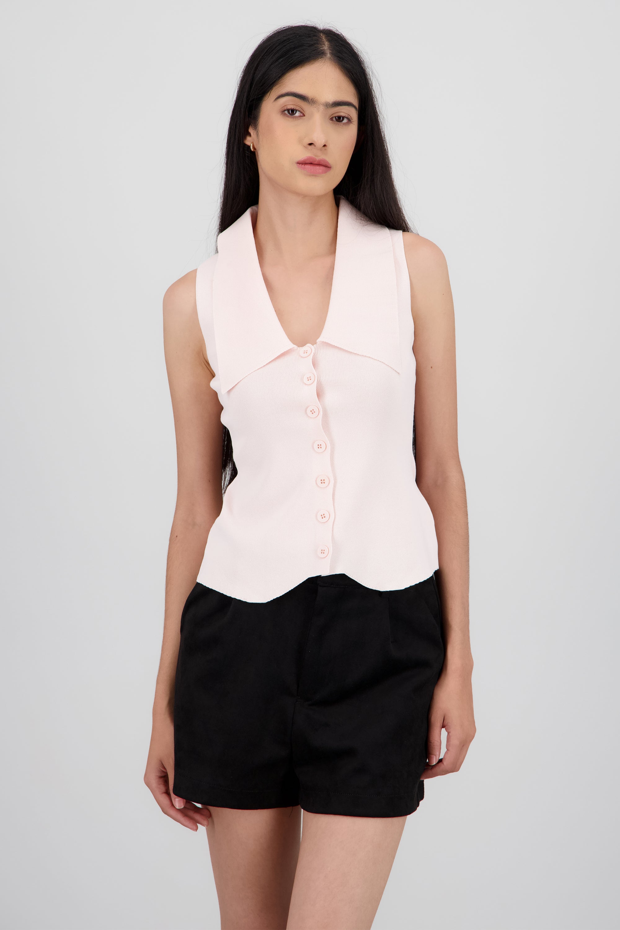 Chaleco knit cuello bobo ROSA PASTEL