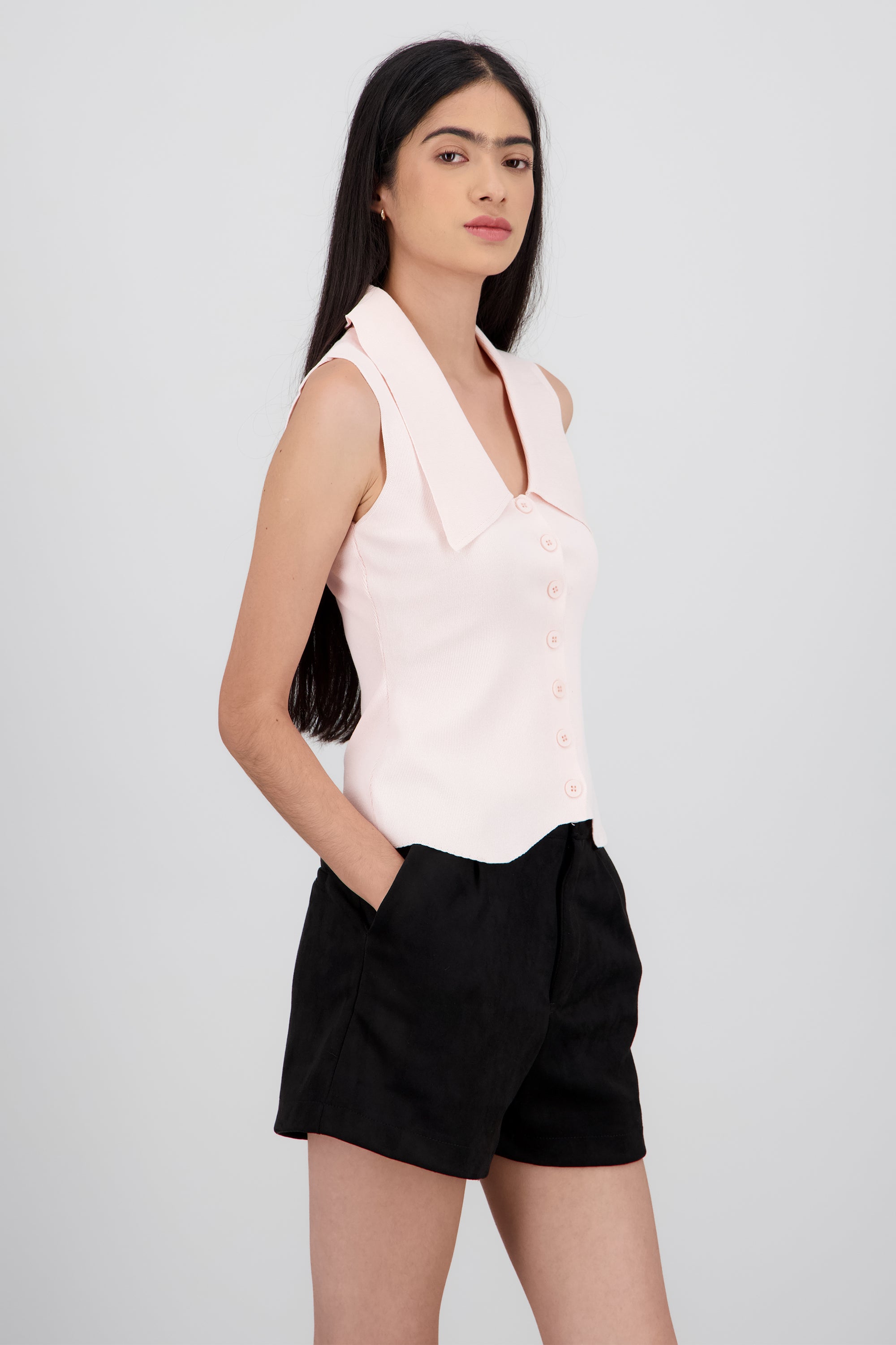 Chaleco knit cuello bobo ROSA PASTEL