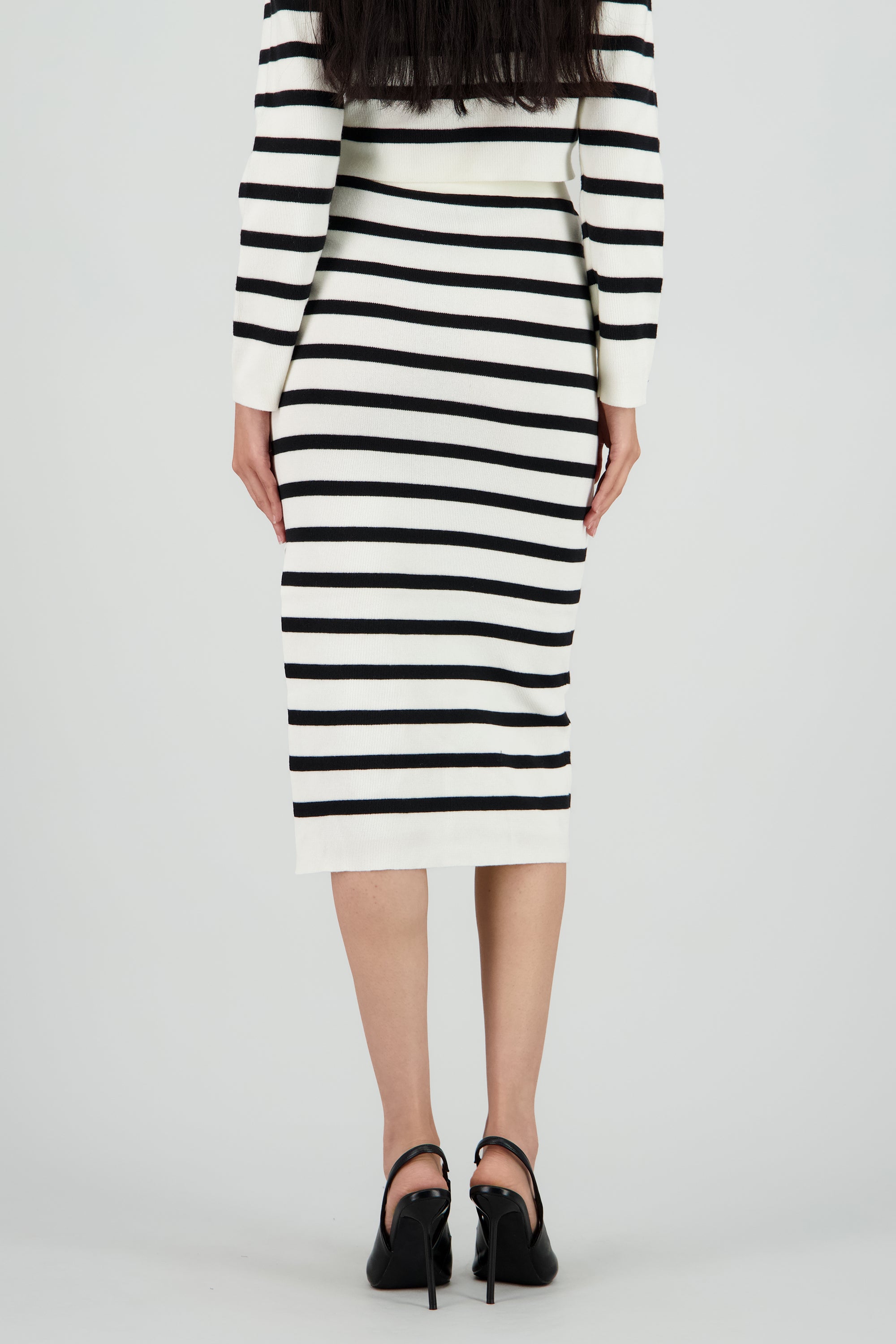 Falda midi rayas detalle abertura BLANCO COMBO