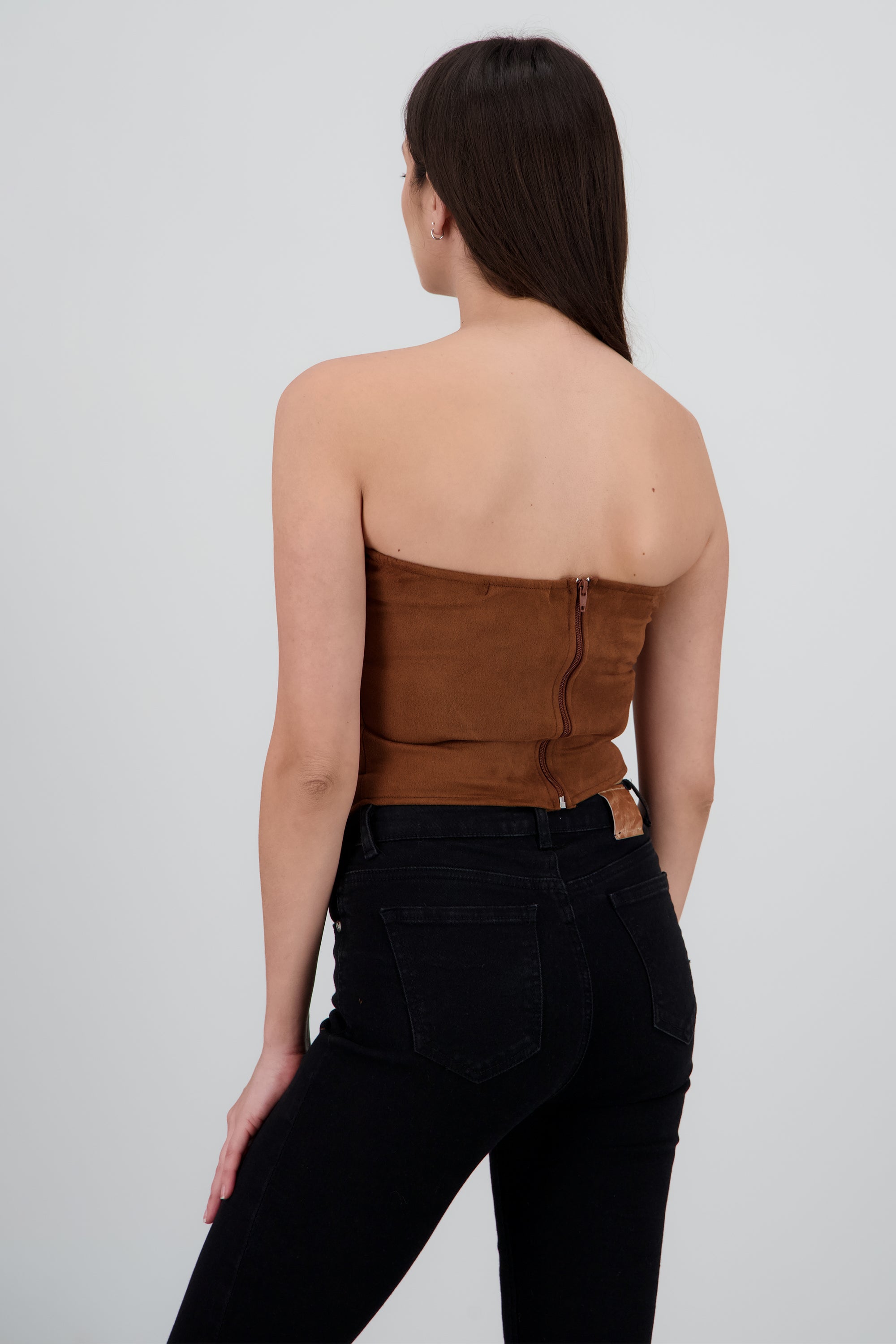 Top strapless drapeado asimetrico CAMELLO