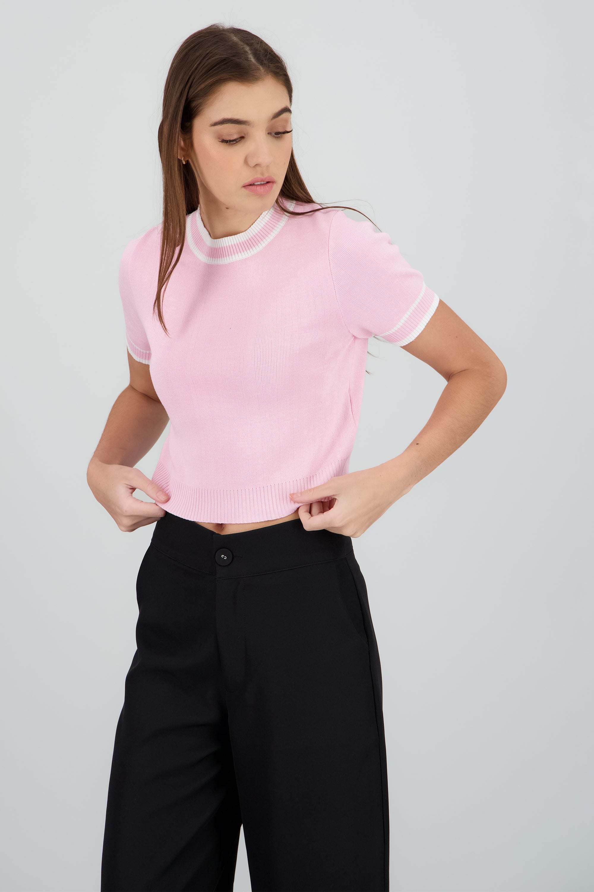 Top tejido contraste ROSA COMBO