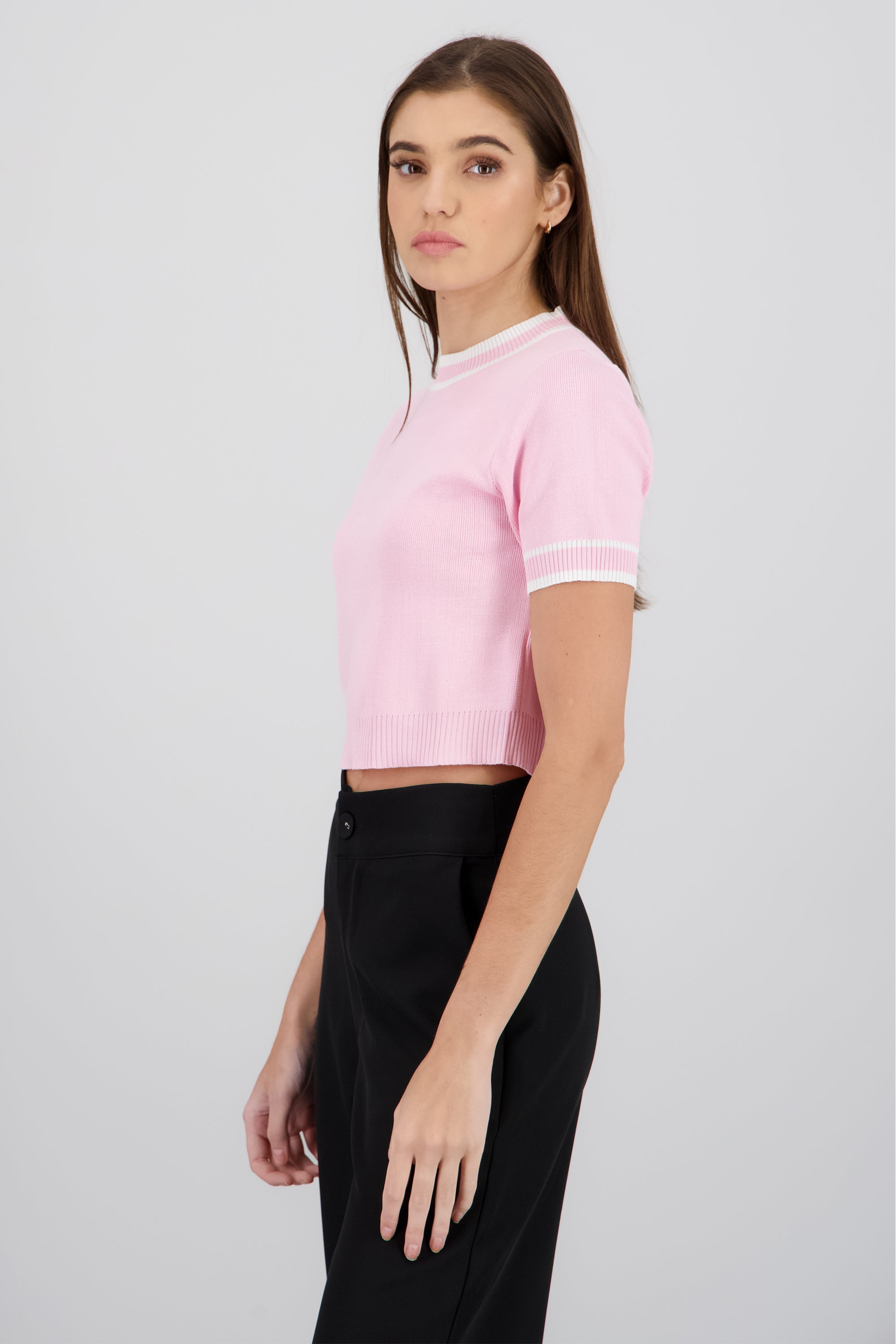 Top tejido contraste ROSA COMBO