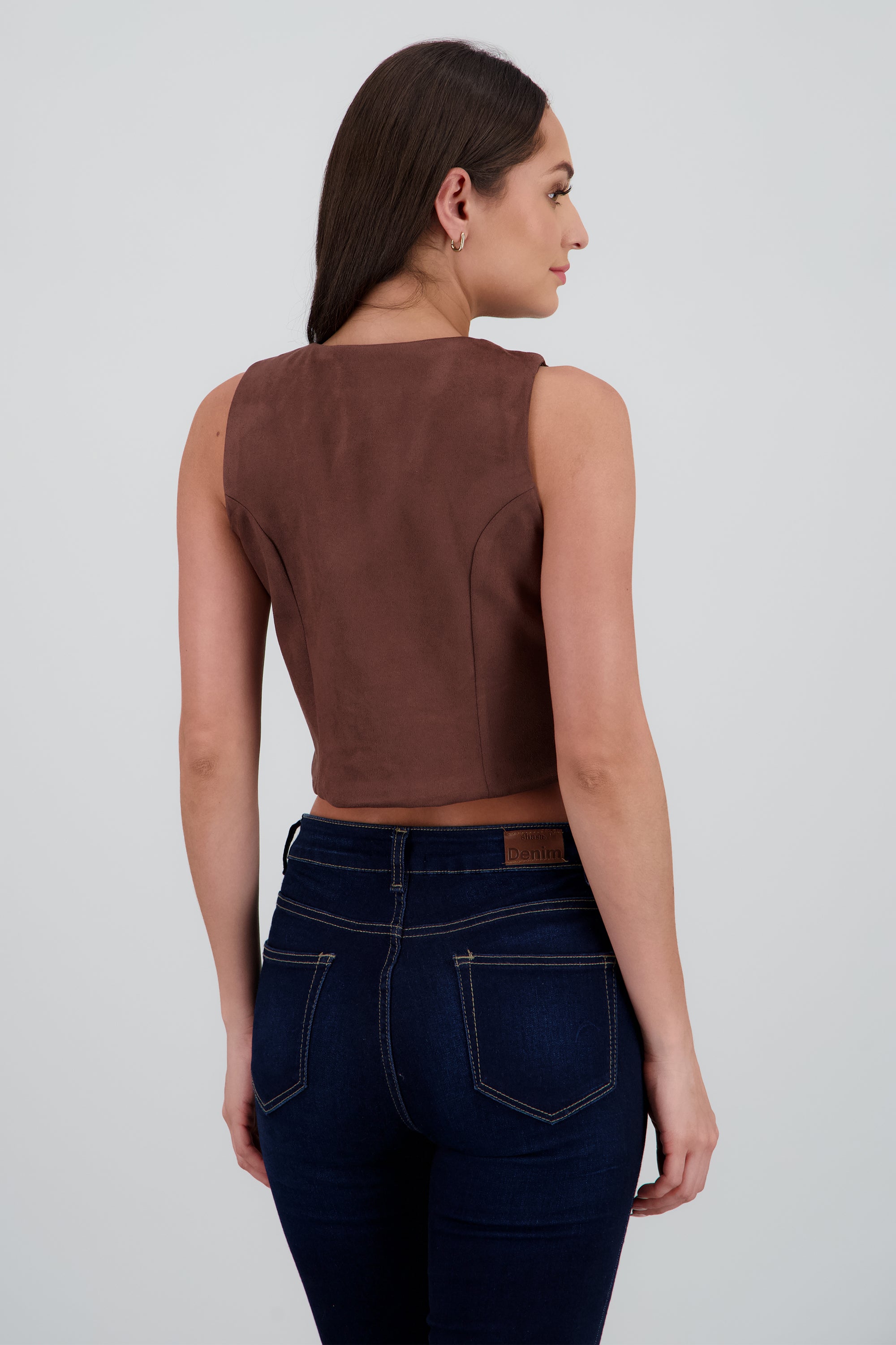Chaleco suede detalle amarre moños CHOCOLATE
