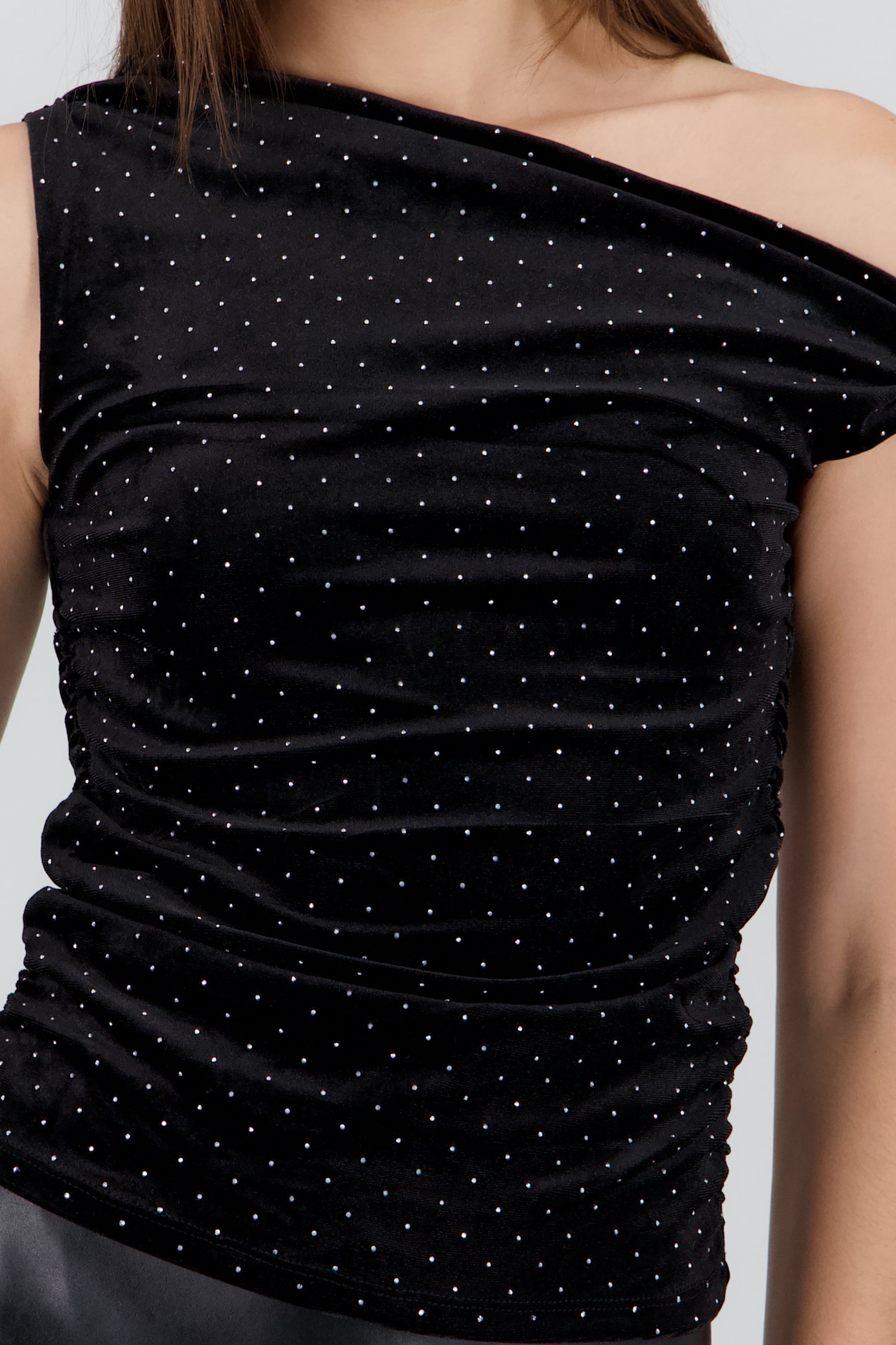 Top drapeado velvet brillos NEGRO
