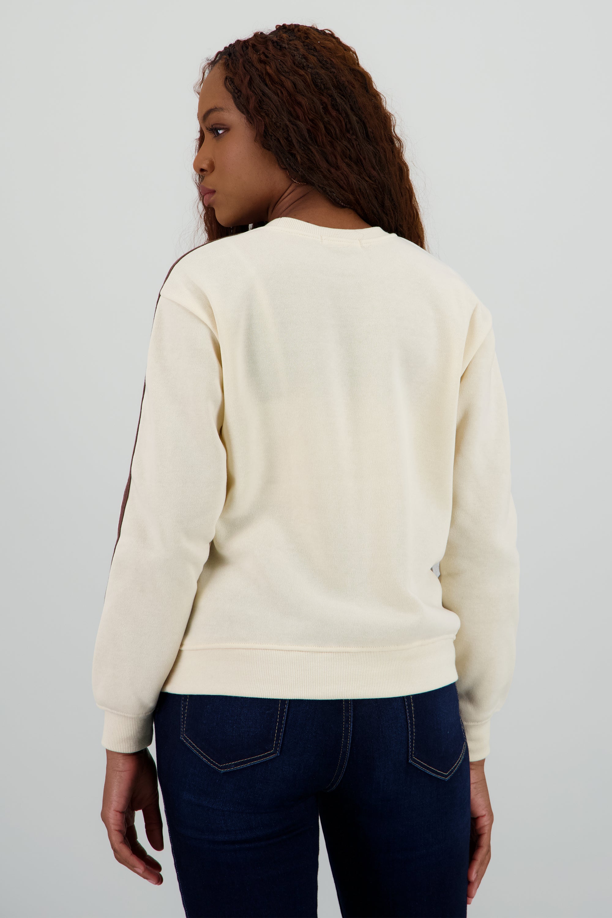 Sudadera lineas contraste número CREMA