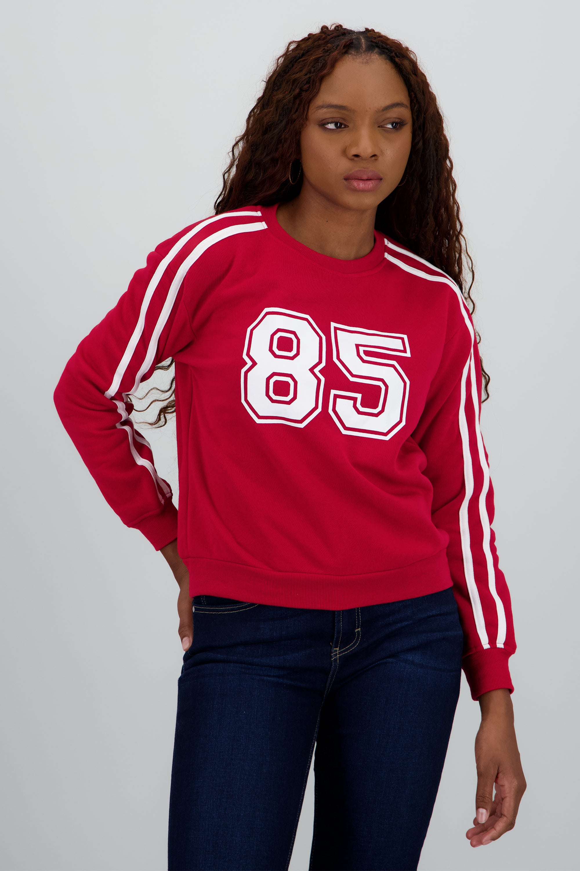 Sudadera lineas contraste número ROJO COMBO