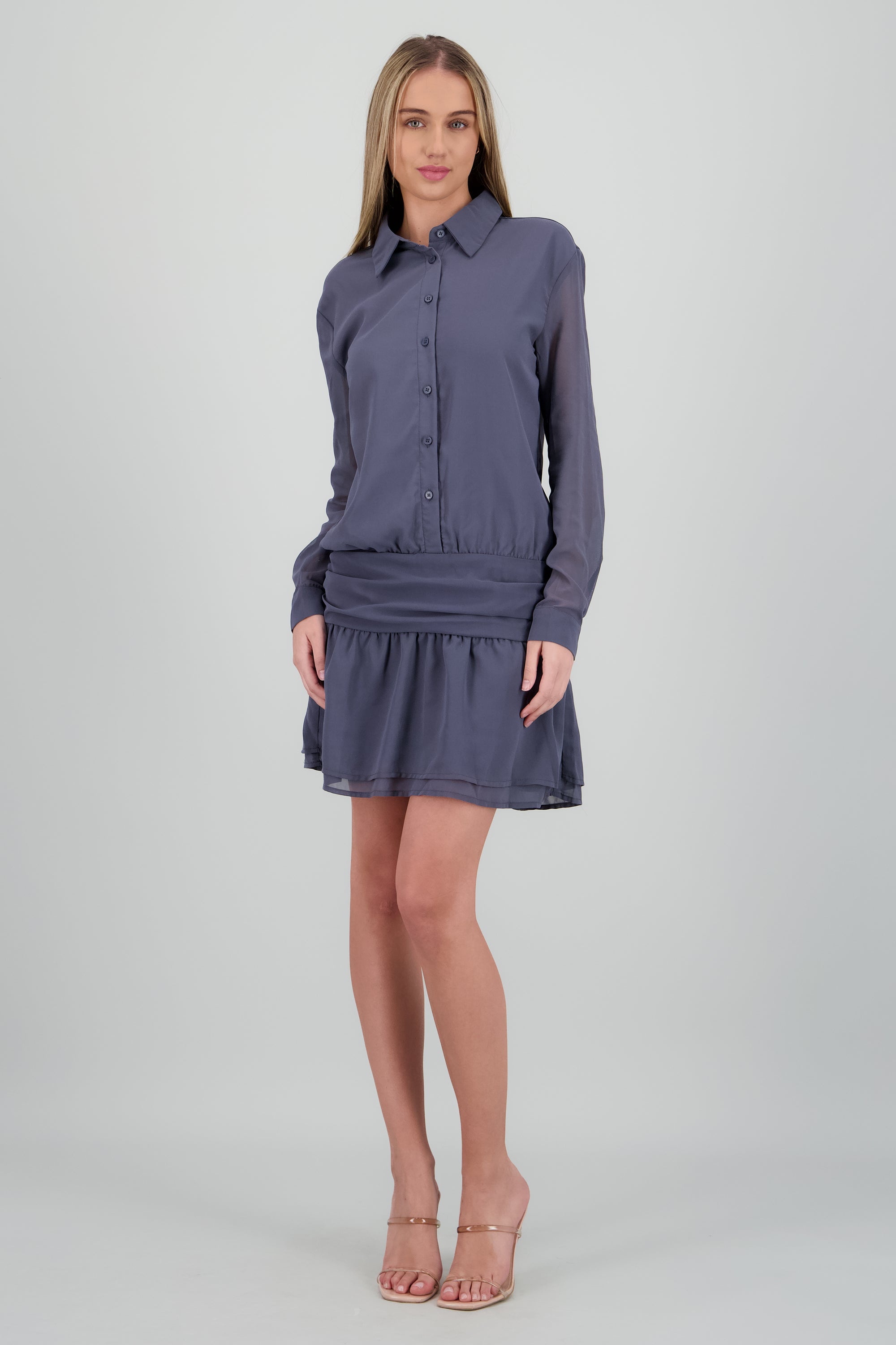 Vestido top camisa falda fruncida GRIS