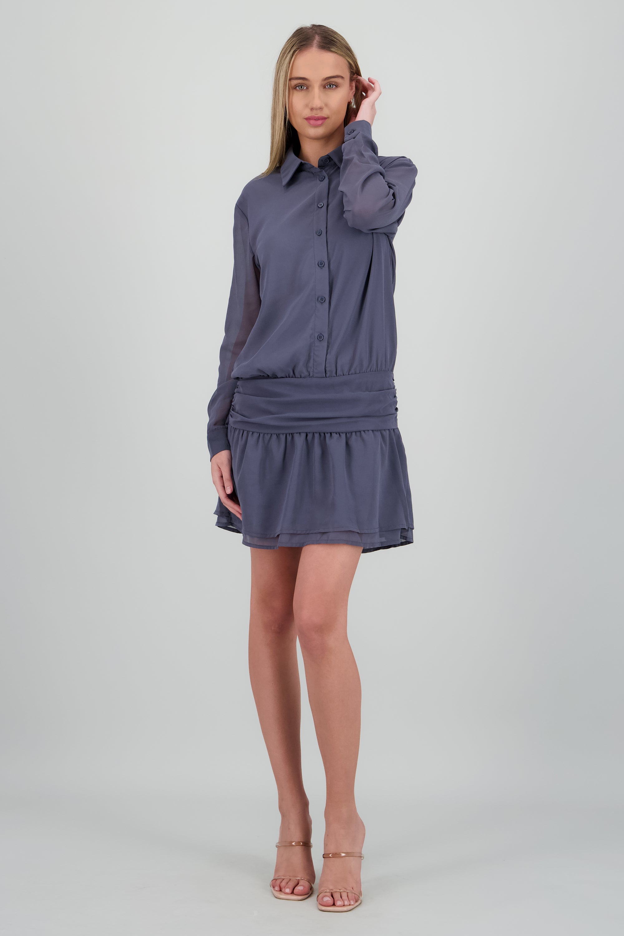 Vestido top camisa falda fruncida GRIS