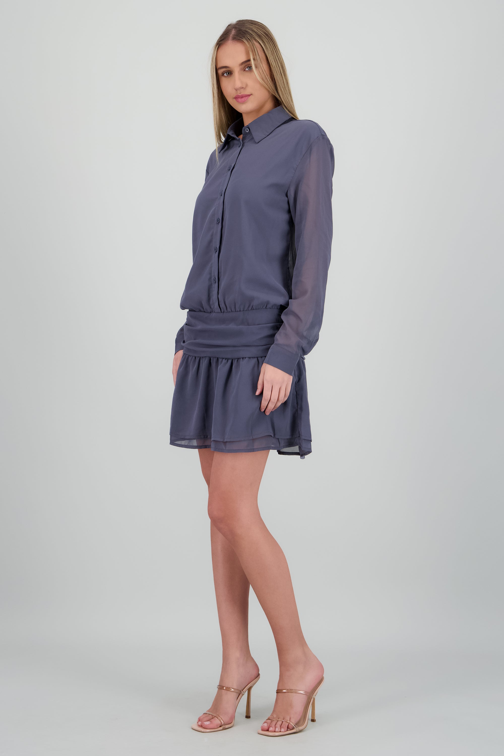 Vestido top camisa falda fruncida GRIS