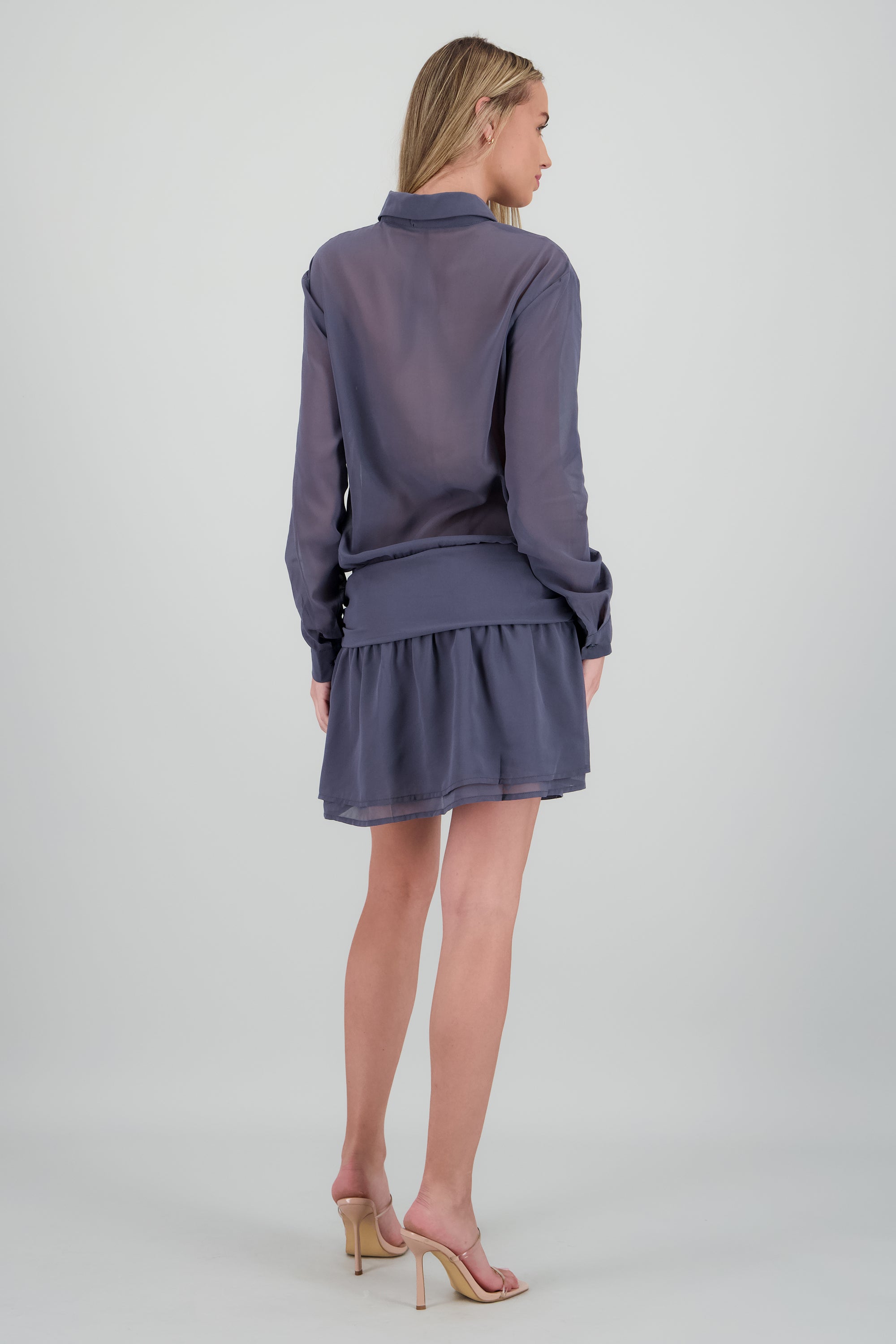 Vestido top camisa falda fruncida GRIS