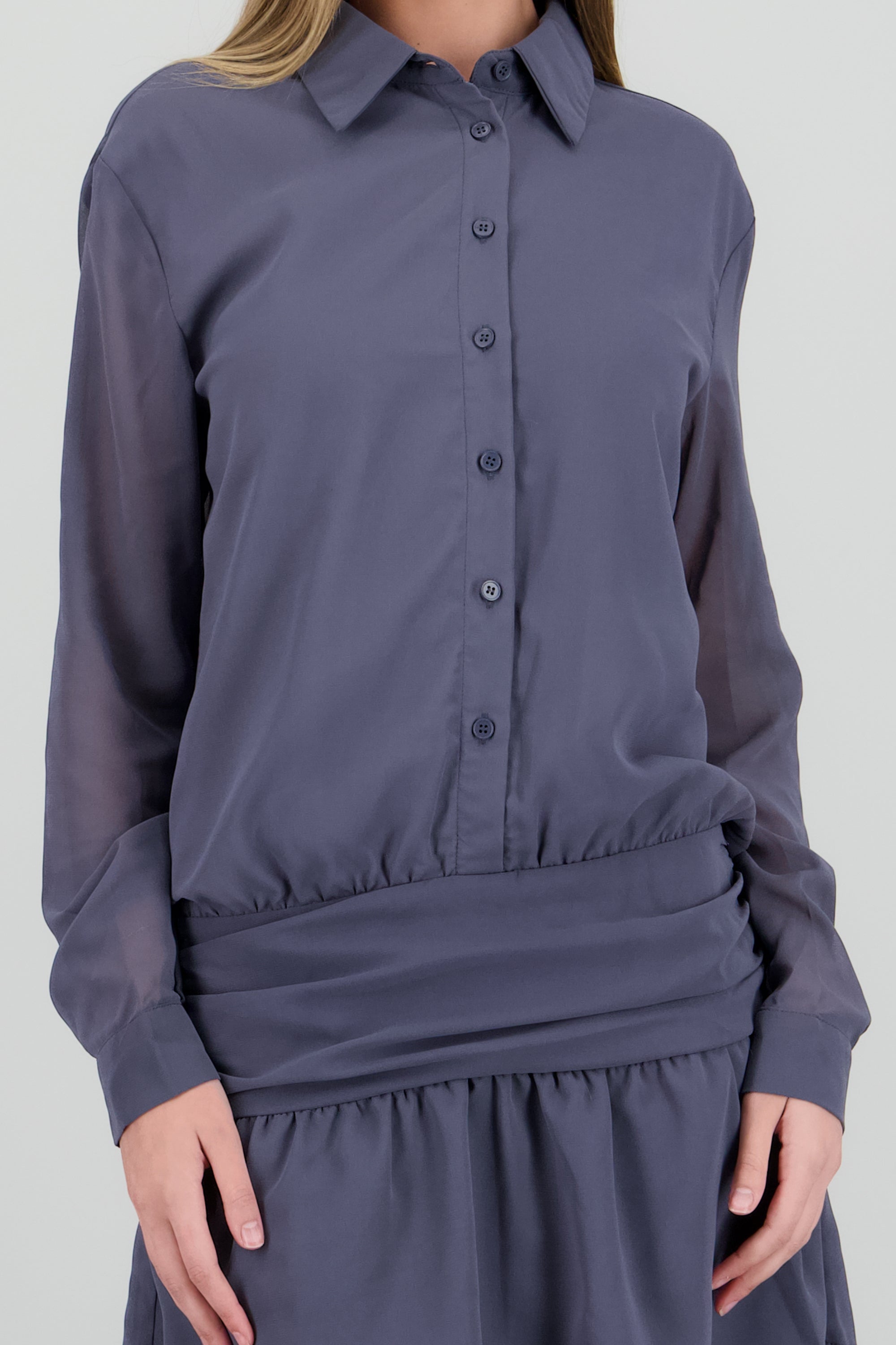 Vestido top camisa falda fruncida GRIS