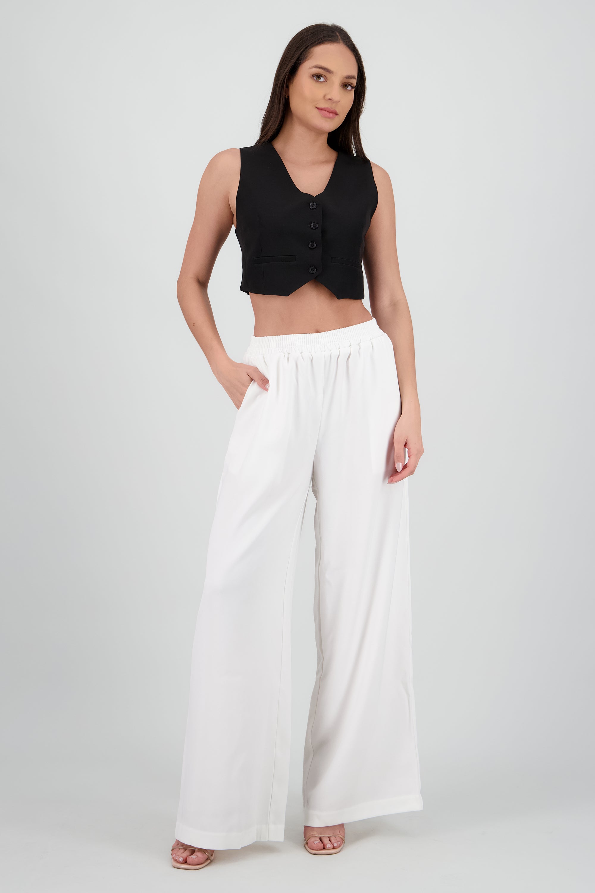 Pantalones amplios resorte BLANCO