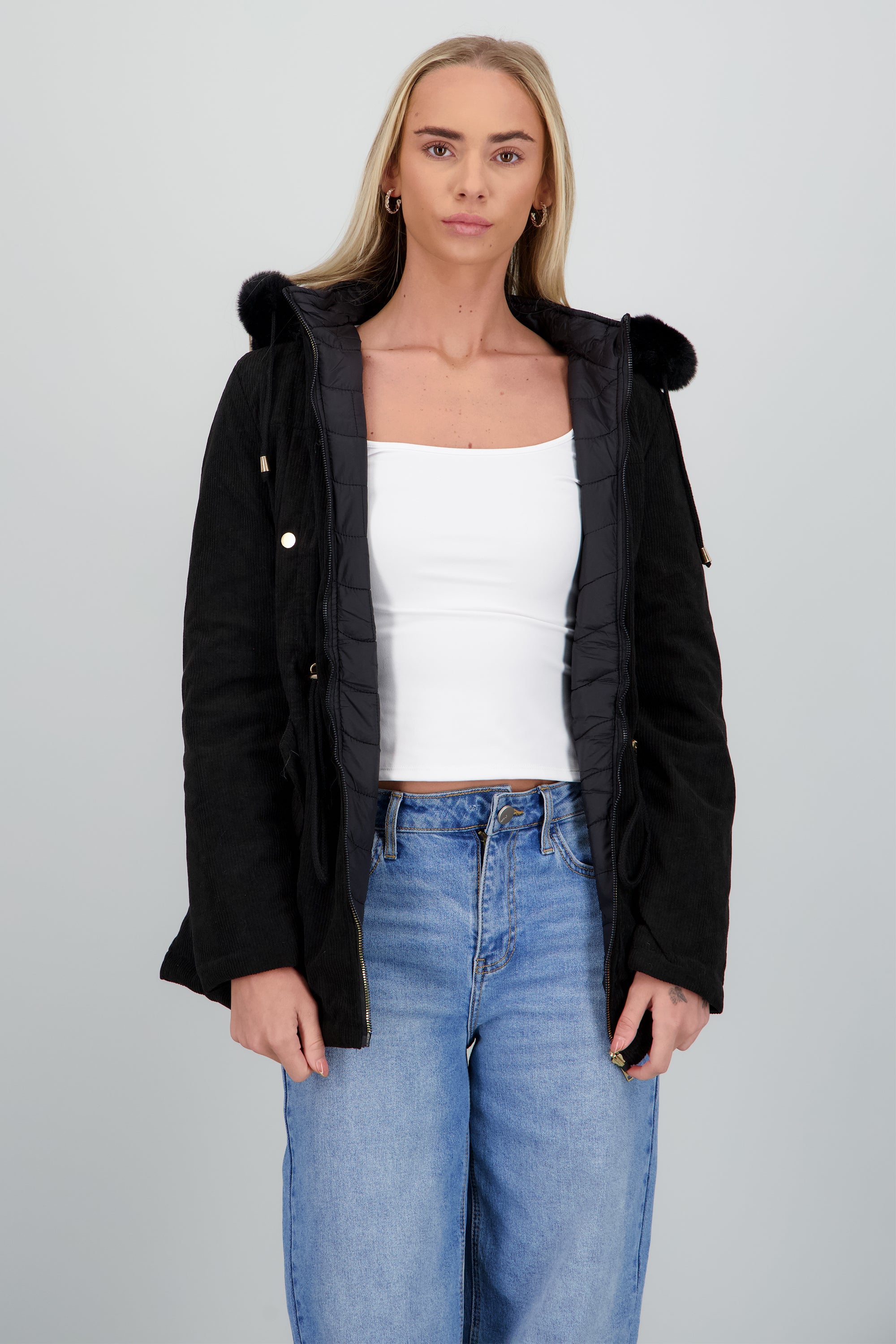 CHAMARRA GORRO PELUCHE NEGRO