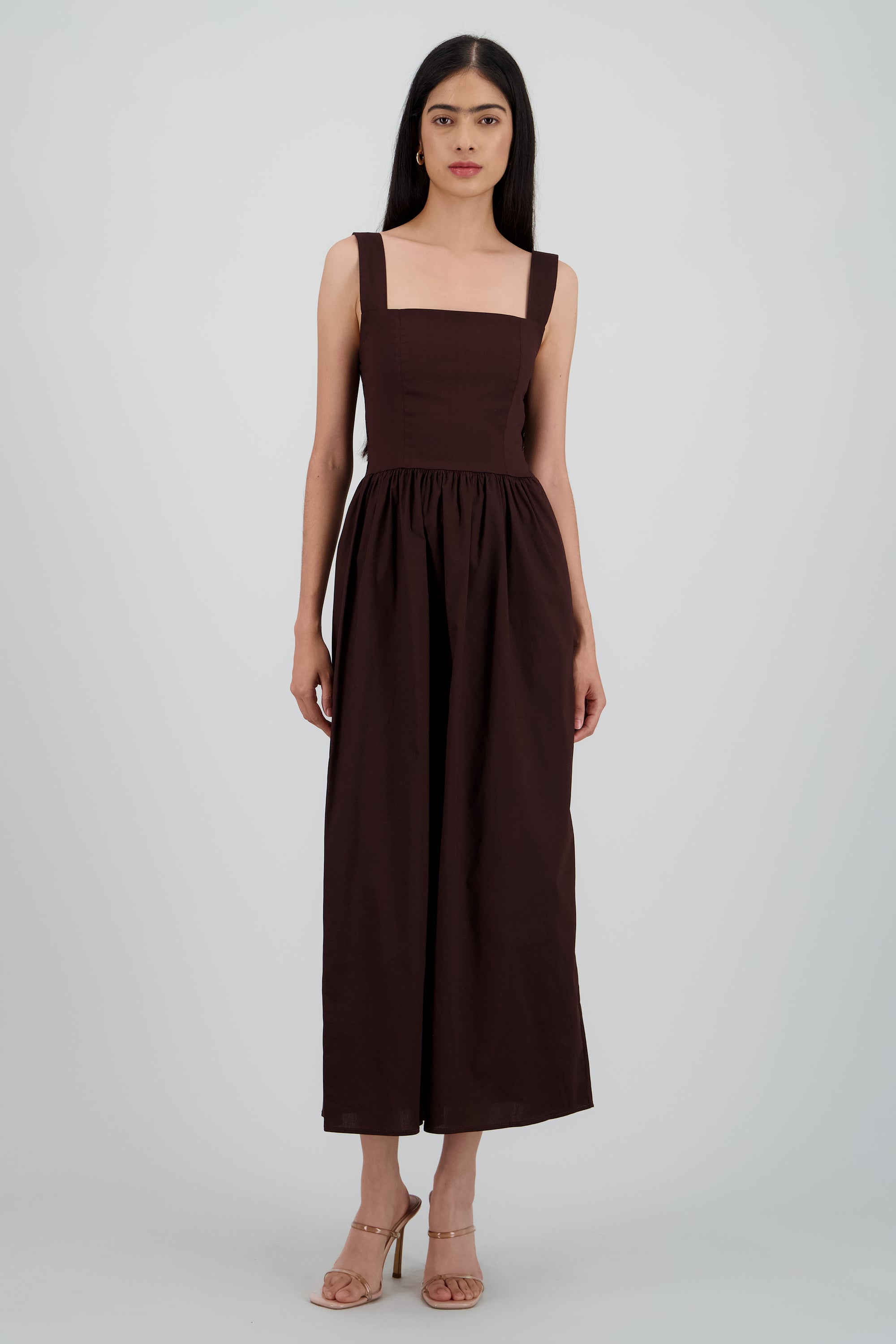 Vestido tirantes popelina CHOCOLATE