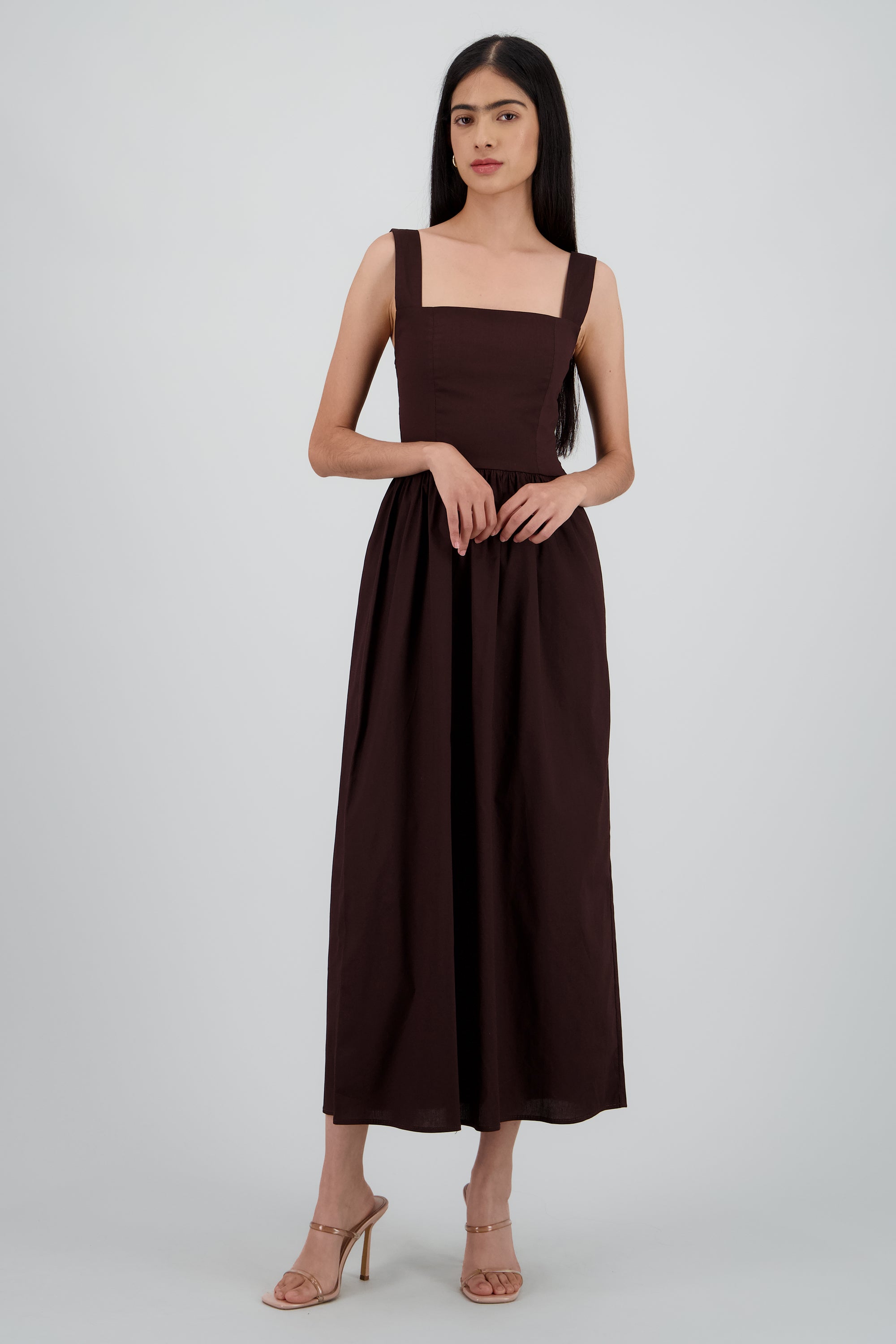 Vestido tirantes popelina CHOCOLATE