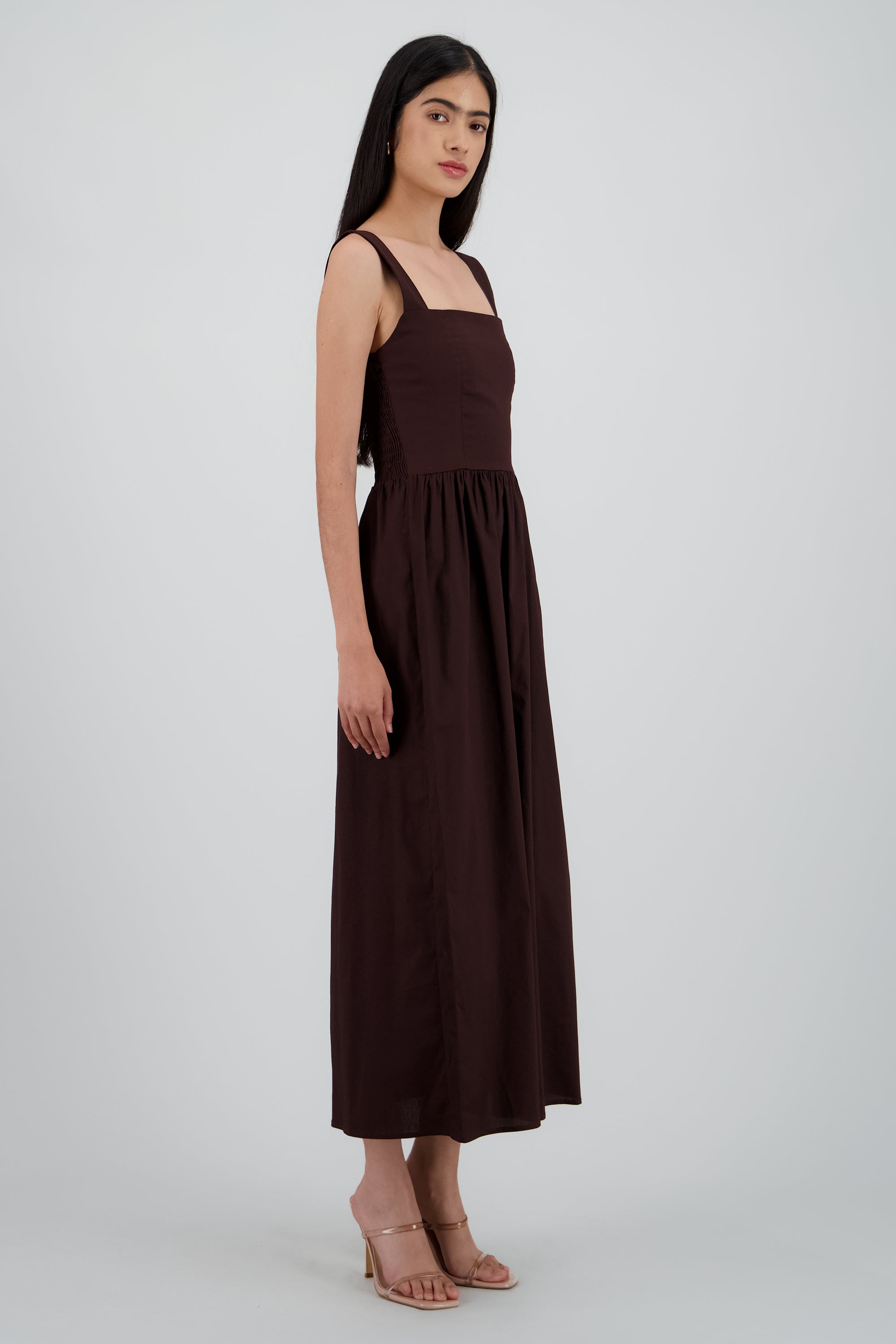 Vestido tirantes popelina CHOCOLATE