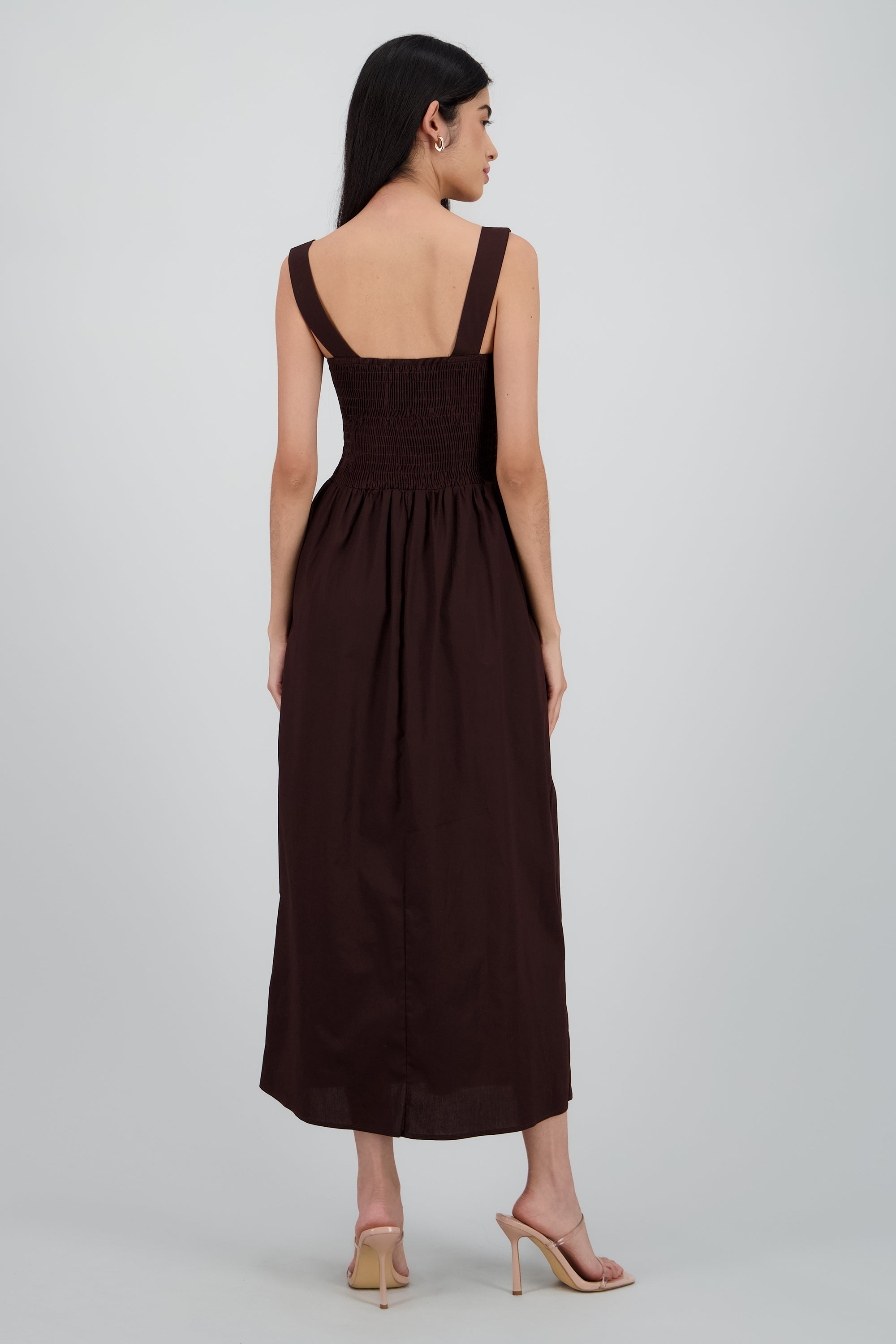 Vestido tirantes popelina CHOCOLATE