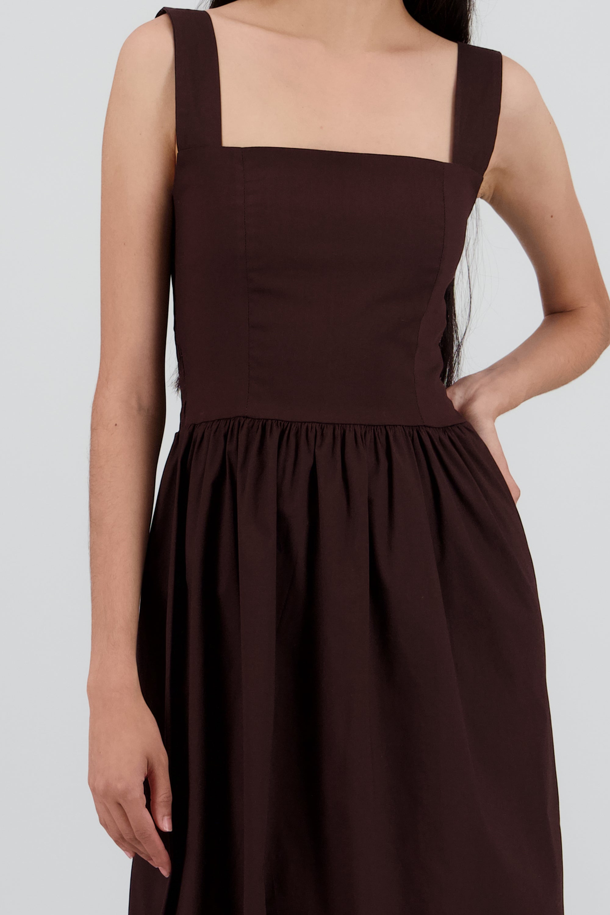 Vestido tirantes popelina CHOCOLATE