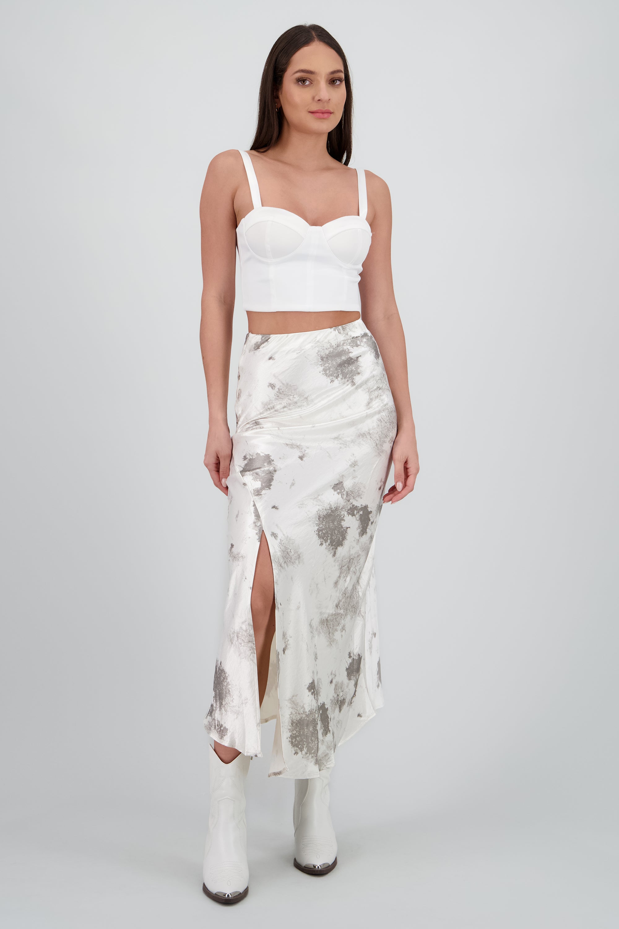 FALDA MIDI ESTAMPADA HUESO COMBO