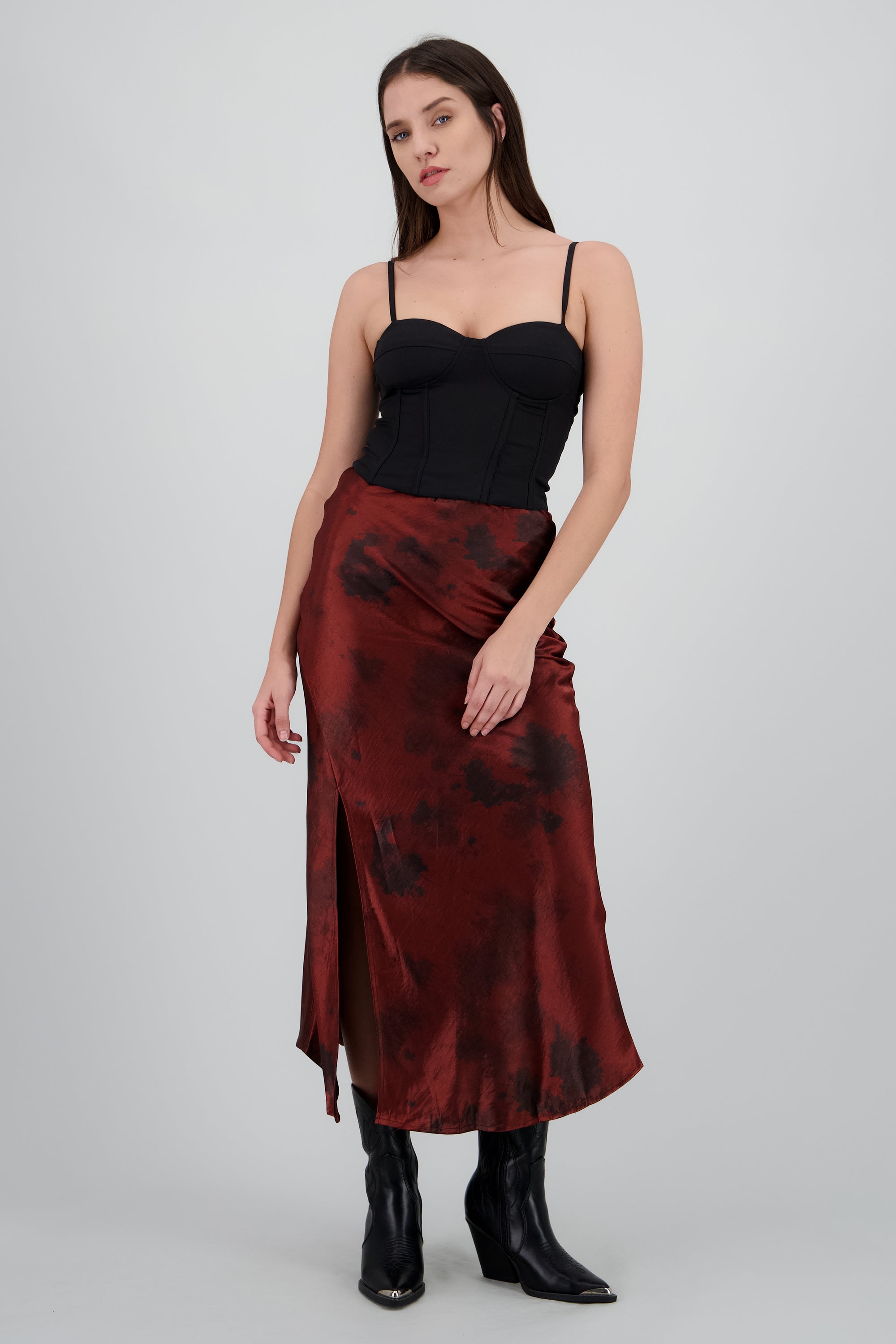 FALDA MIDI ESTAMPADA VINO COMBO