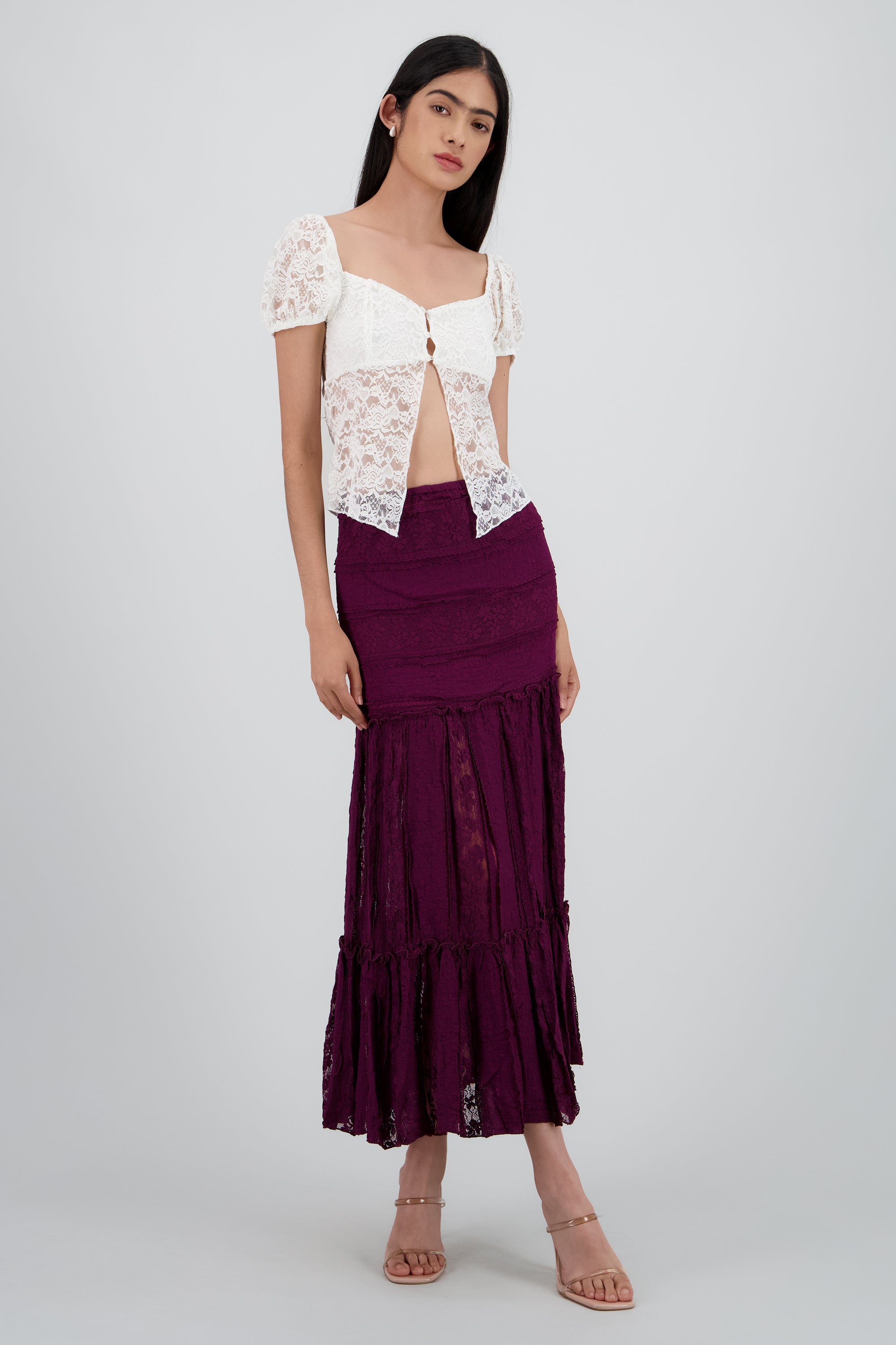 FALDA MIDI TEXTURA CIRUELA