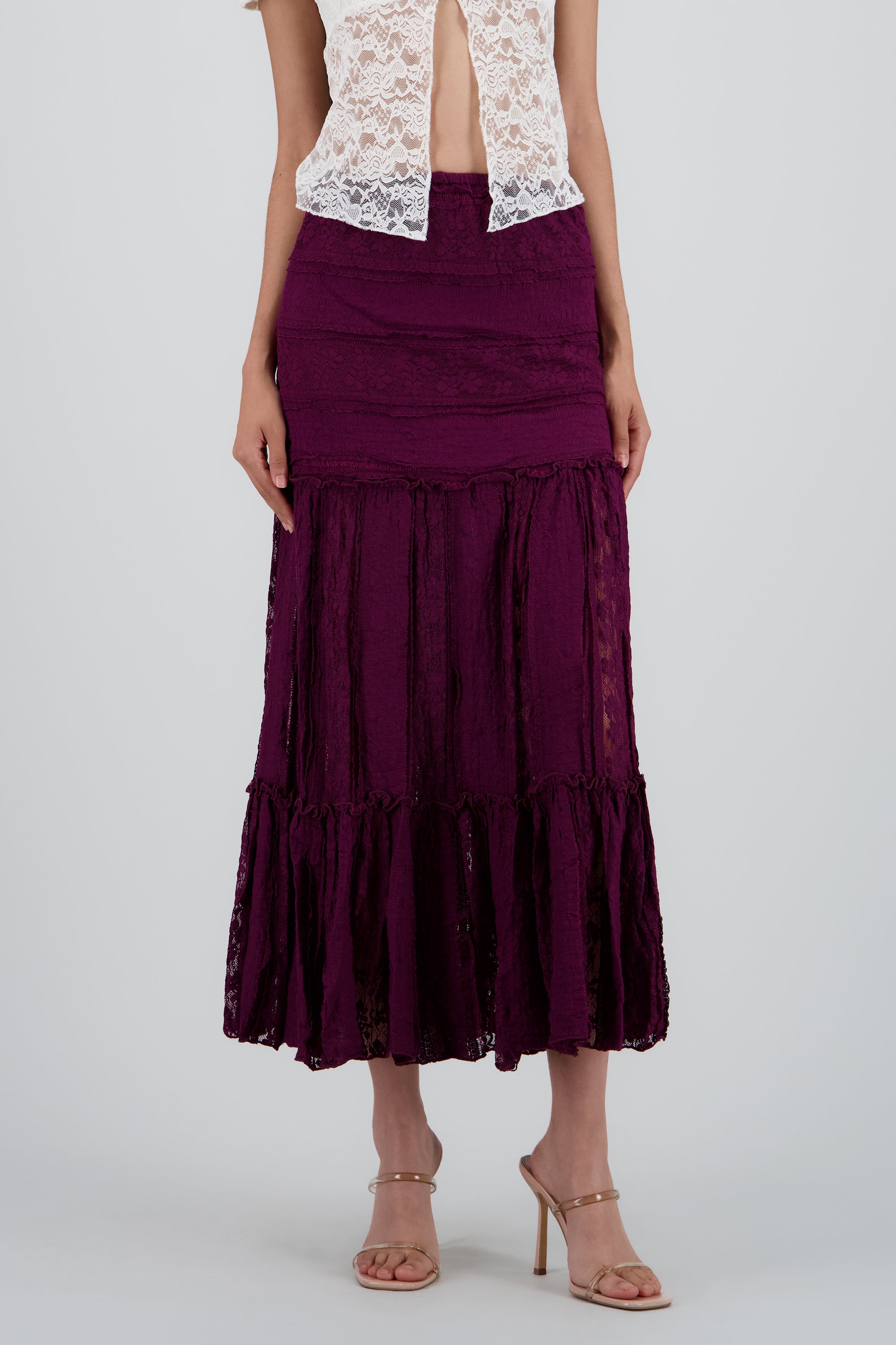 FALDA MIDI TEXTURA CIRUELA