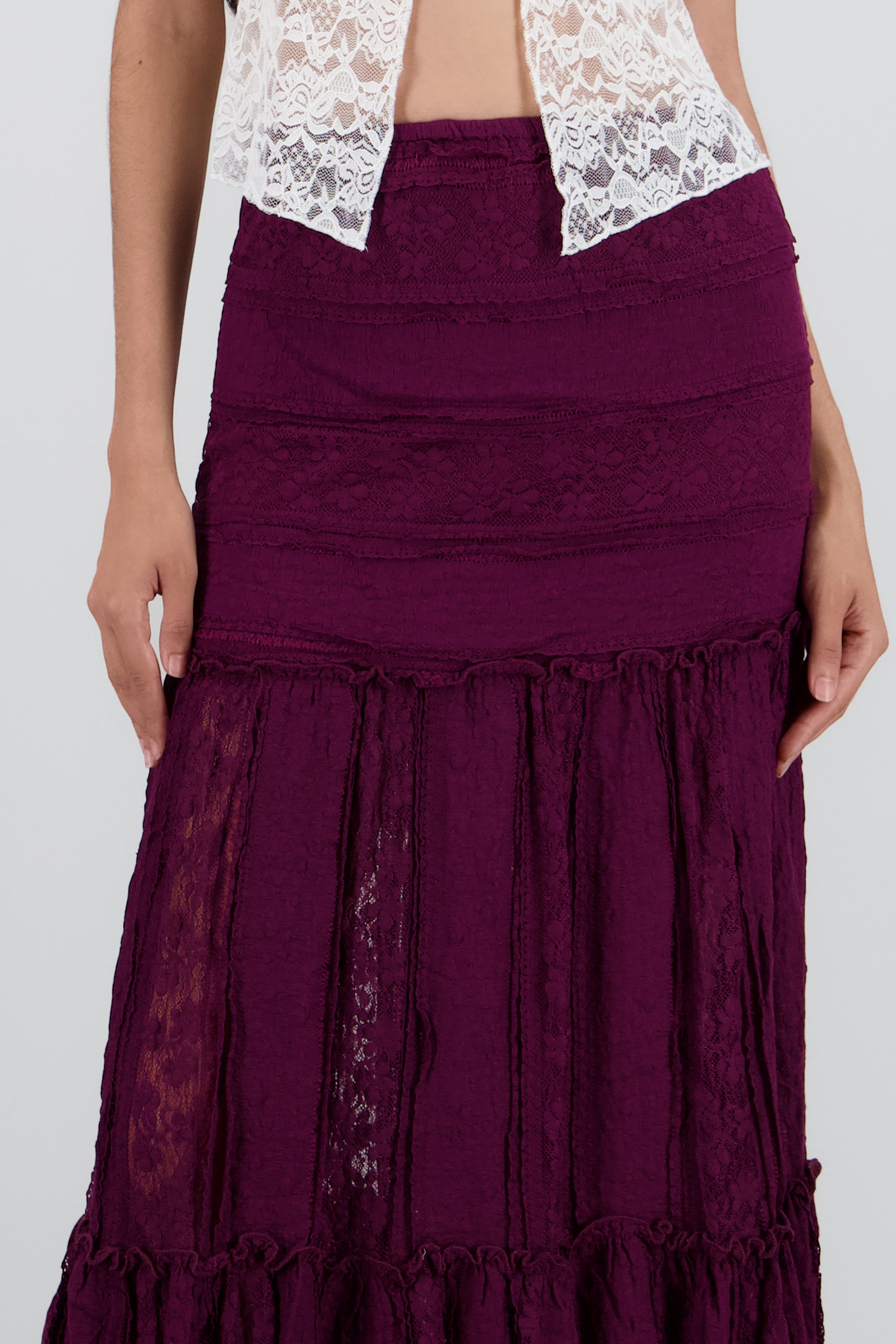 FALDA MIDI TEXTURA CIRUELA