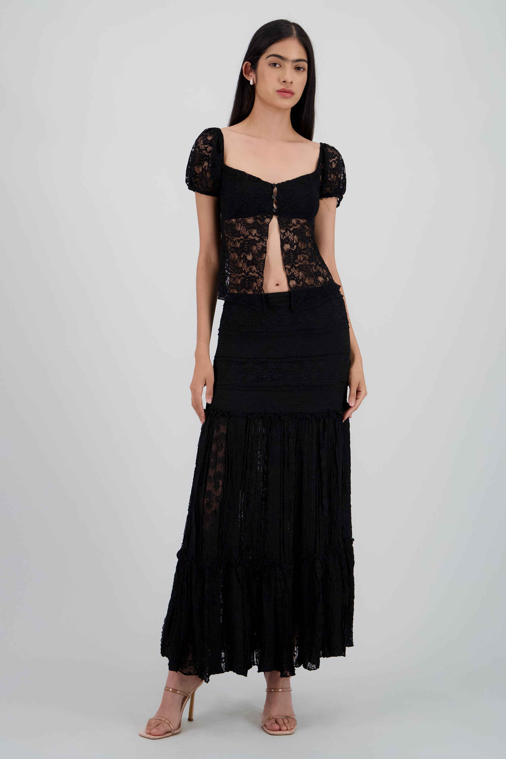 FALDA MIDI TEXTURA NEGRO